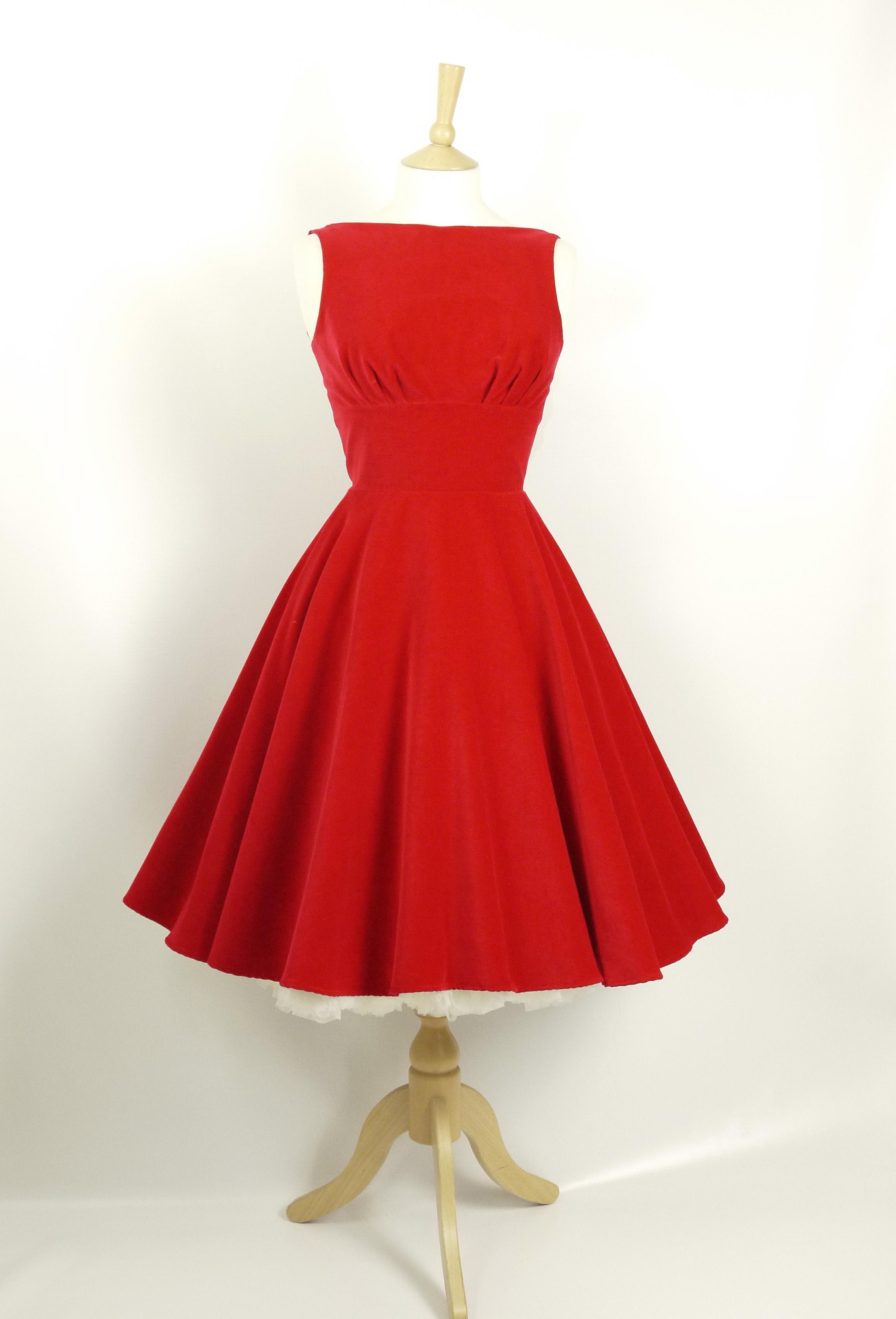 Size UK 12 - Scarlet Red Velvet Tiffany Swing Dress