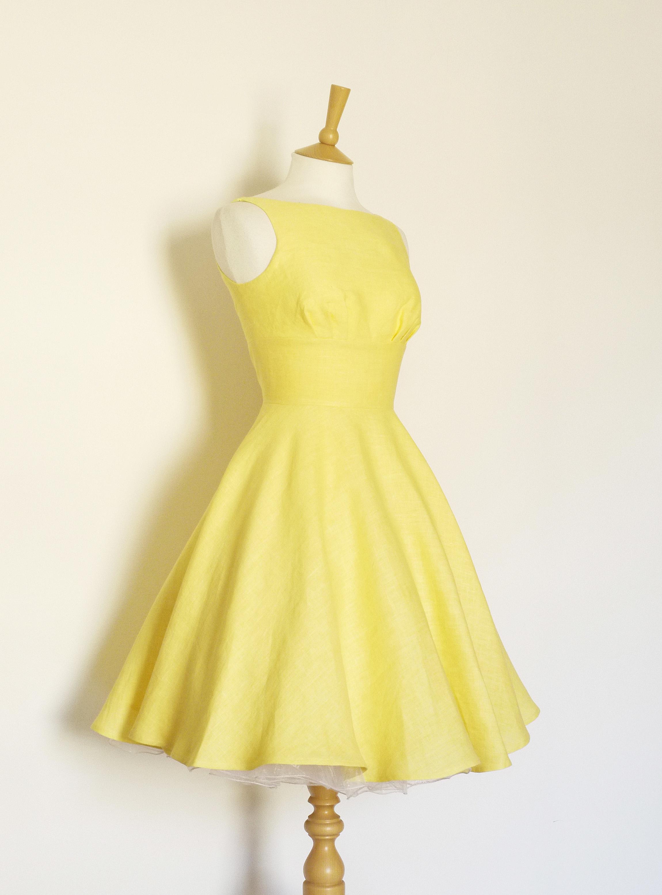 Size UK 16 - Sherbet Yellow Linen Tiffany Swing Dress