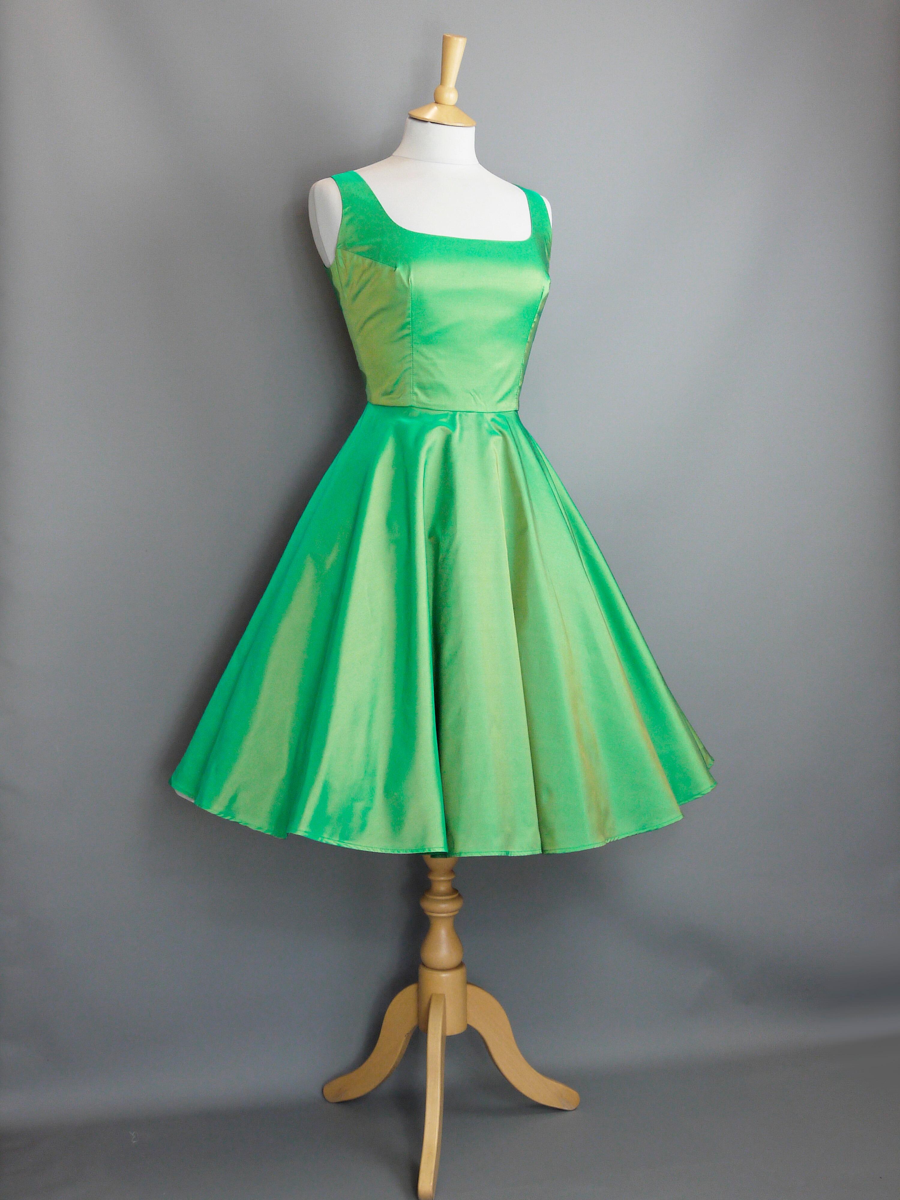 Jade Green Taffeta Isabella Swing Dress