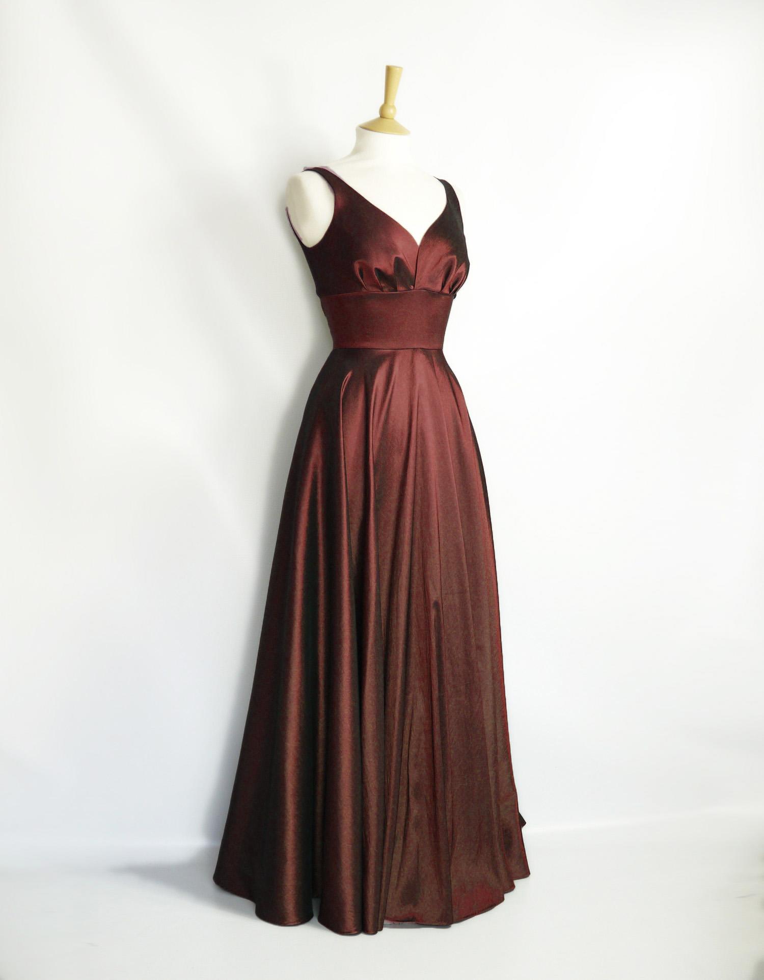 Olive Green Taffeta 1950s Inspired Evening Gown