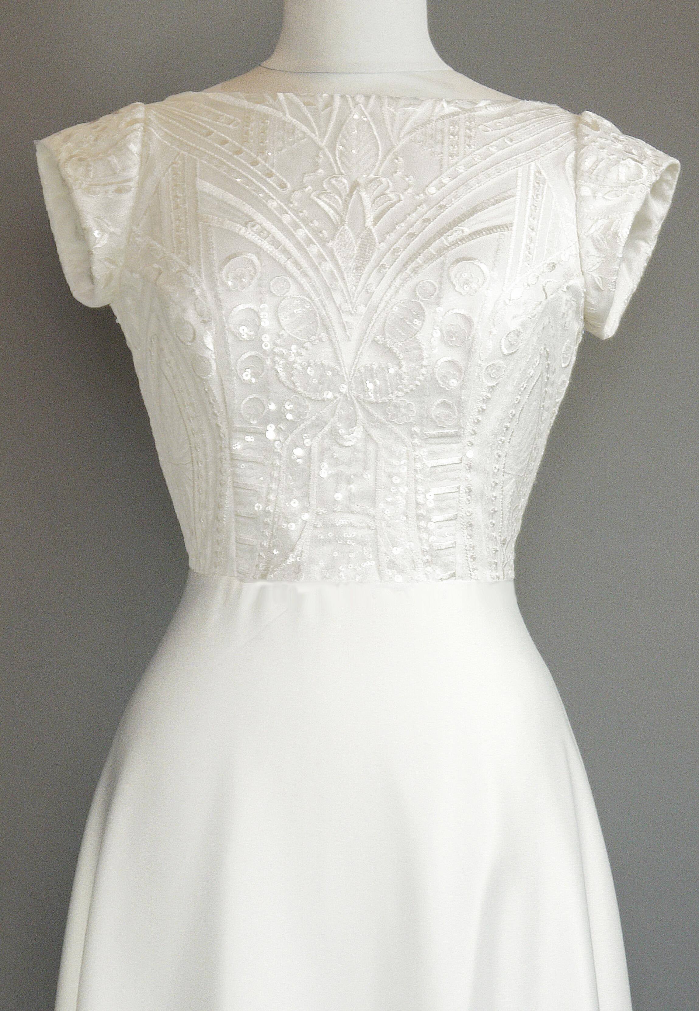 Gatsby Wedding Gown in Ivory Satin & Art Deco Lace