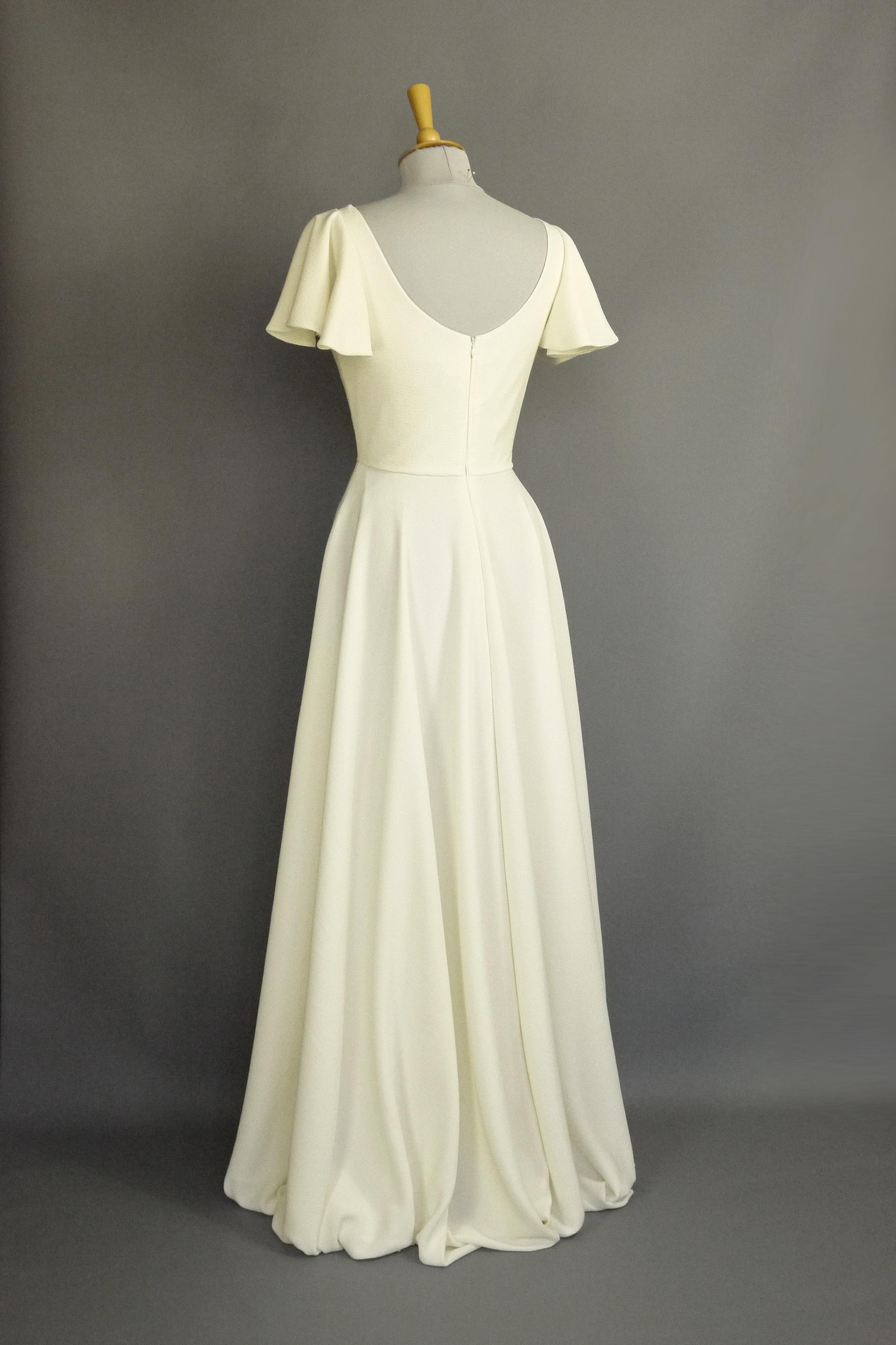 Loretta Ivory Crepe Wedding Gown Full Length with Butterfly Sleeves ...