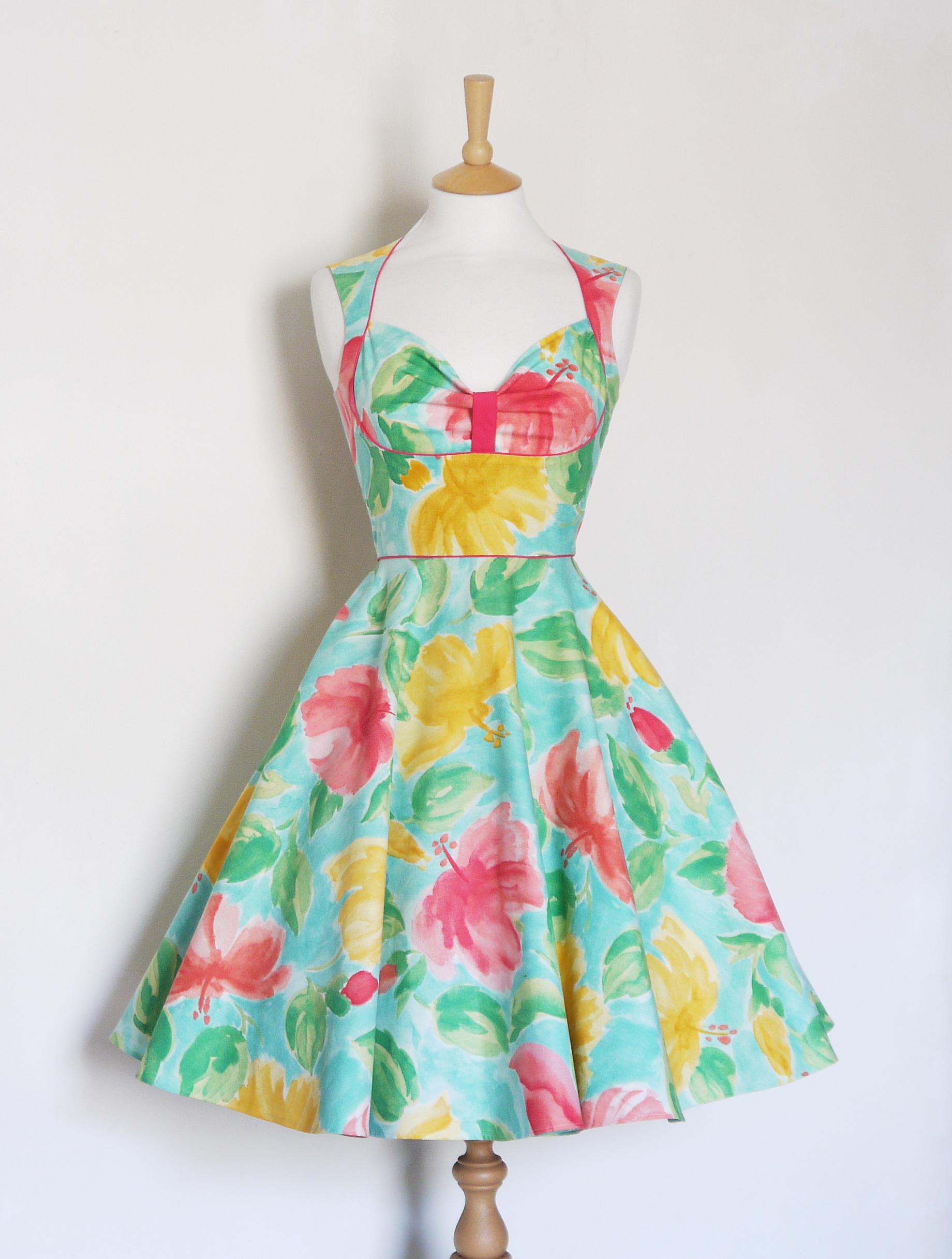 Size UK 10 - Aqua & Pink Floral Bustier Dress