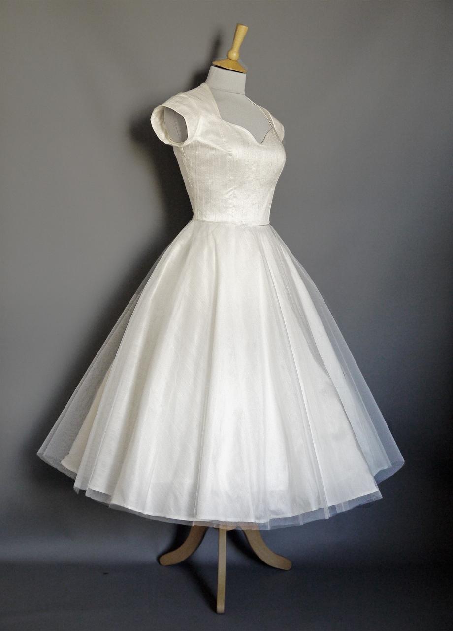 Sophia Wedding Dress in Ivory Silk Dupion with Layered Tulle Skirt