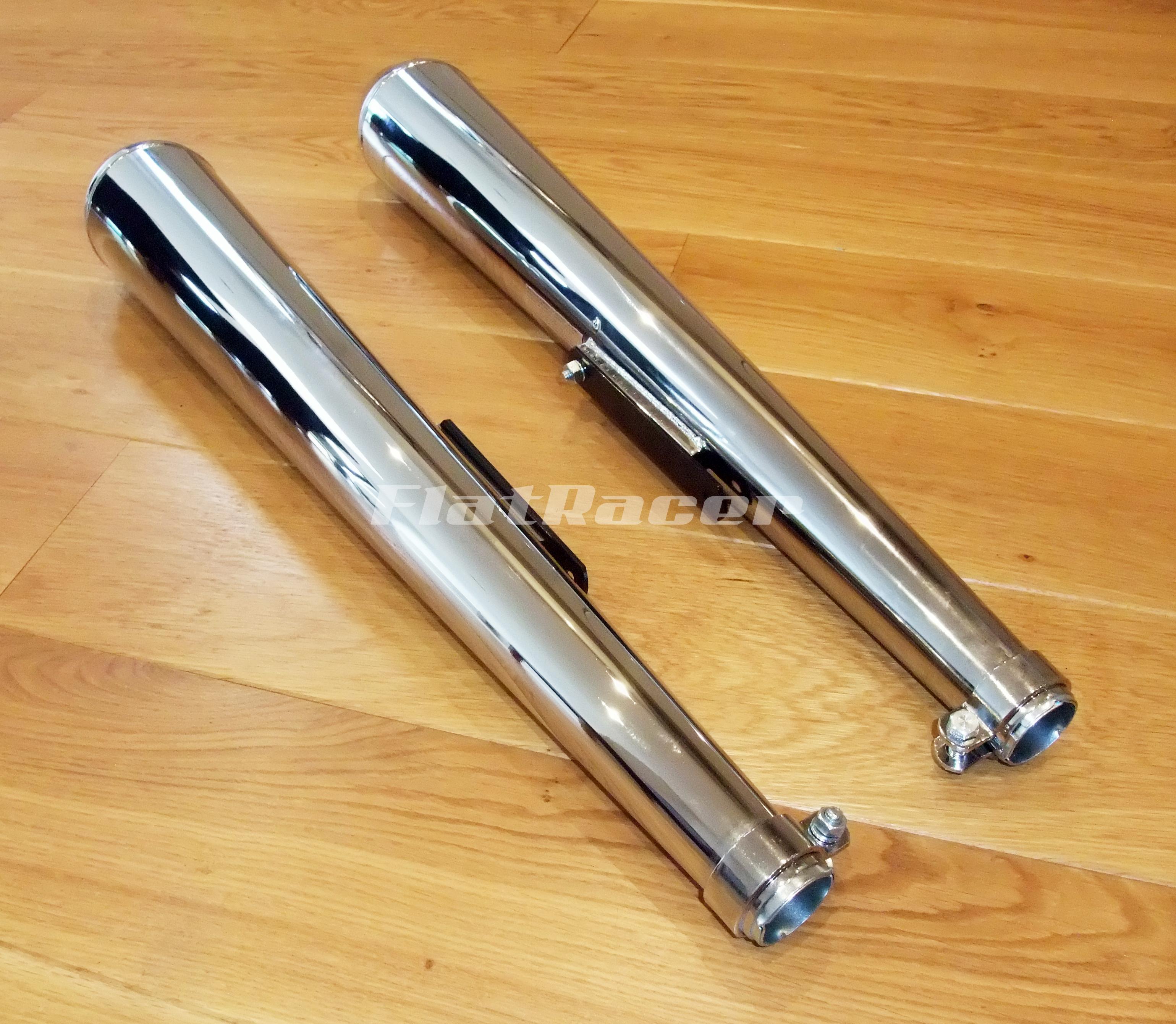 Daytona Cafe Racer chrome long exhaust silencers - BMW Airhead Boxer fit