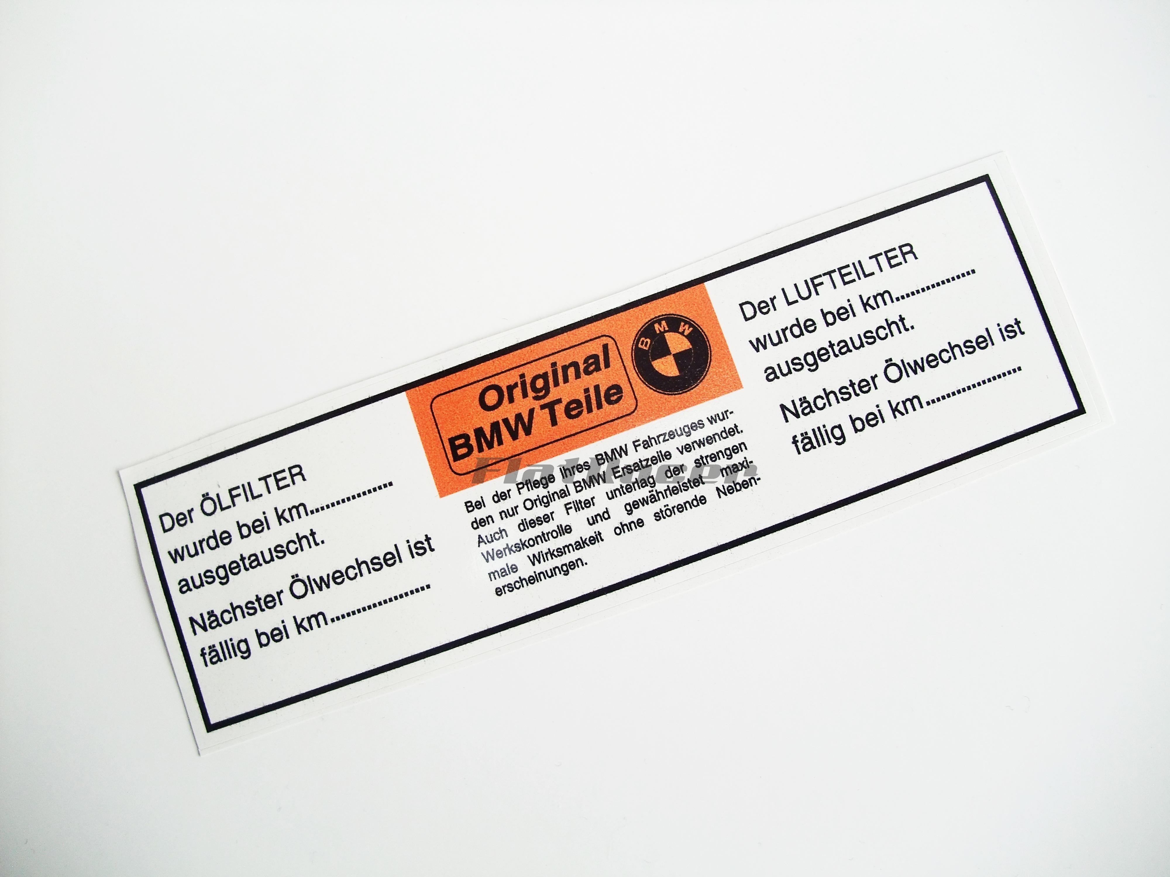 BMW /5 & /6 Oil & Air Filter Change memo label - German text (white background)