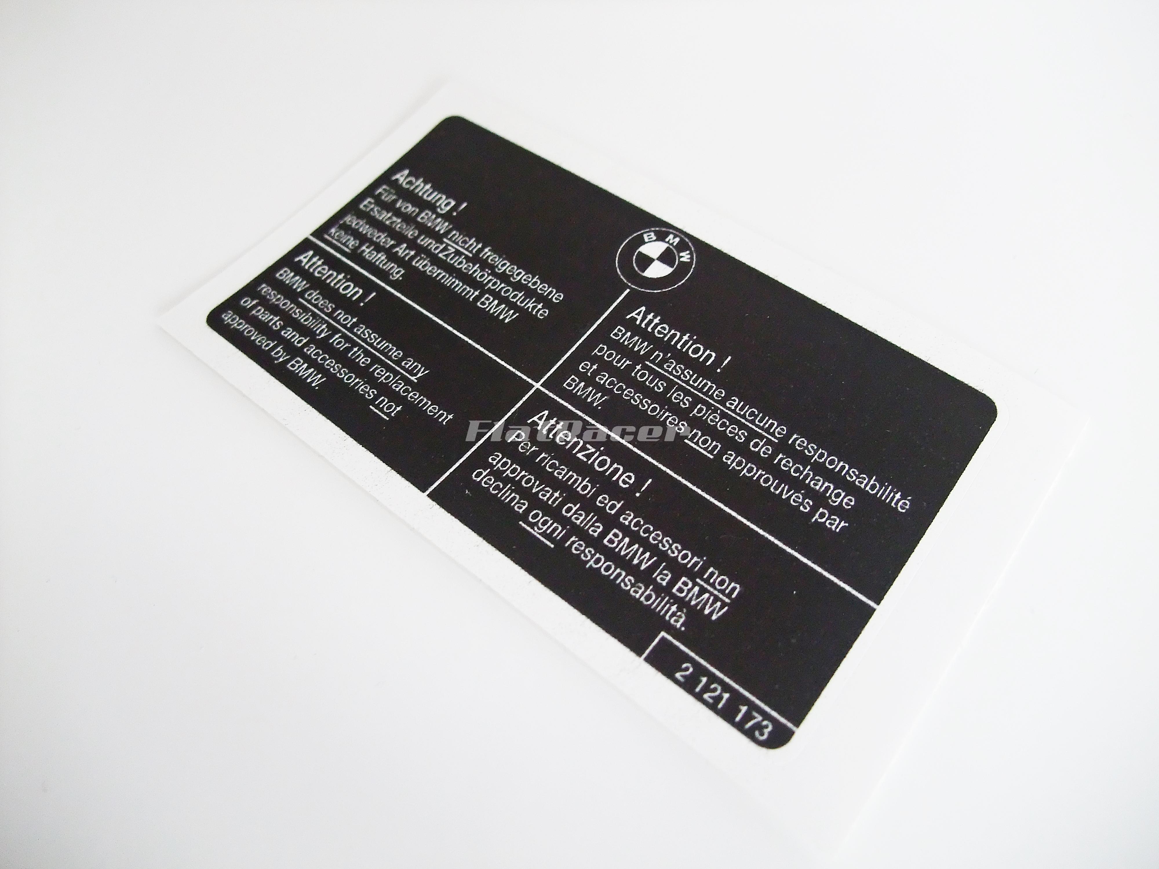 BMW TIC single seat - under seat small black sticker - Attention Original parts fit - 2 121 173