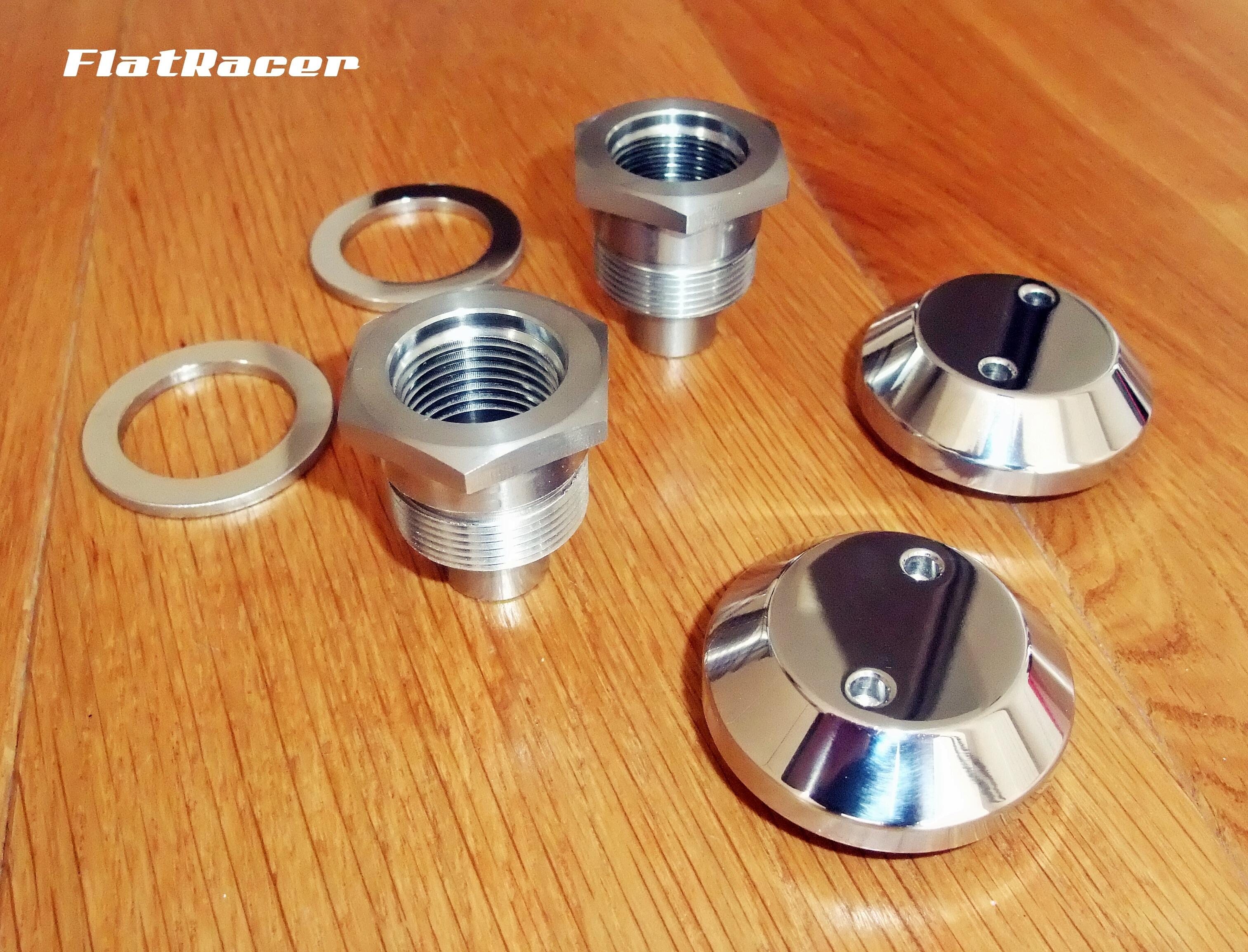 FlatRacer BMW /5 , /6 & /7 (69-84) s/s fork top nut guides, washers & caps - 31421238904 + 31421240179 + 31421238909