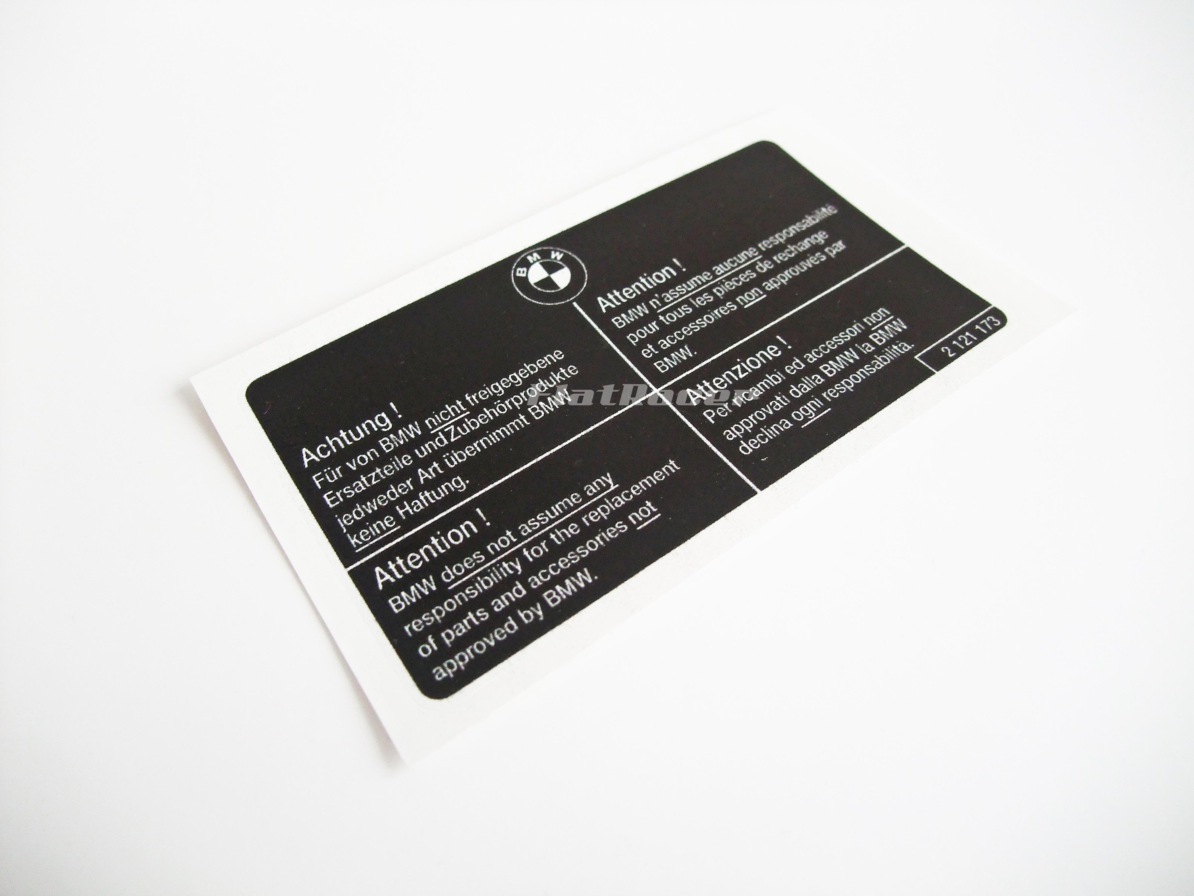 BMW TIC single seat - under seat small black sticker - Attention Original parts fit - 2 121 173