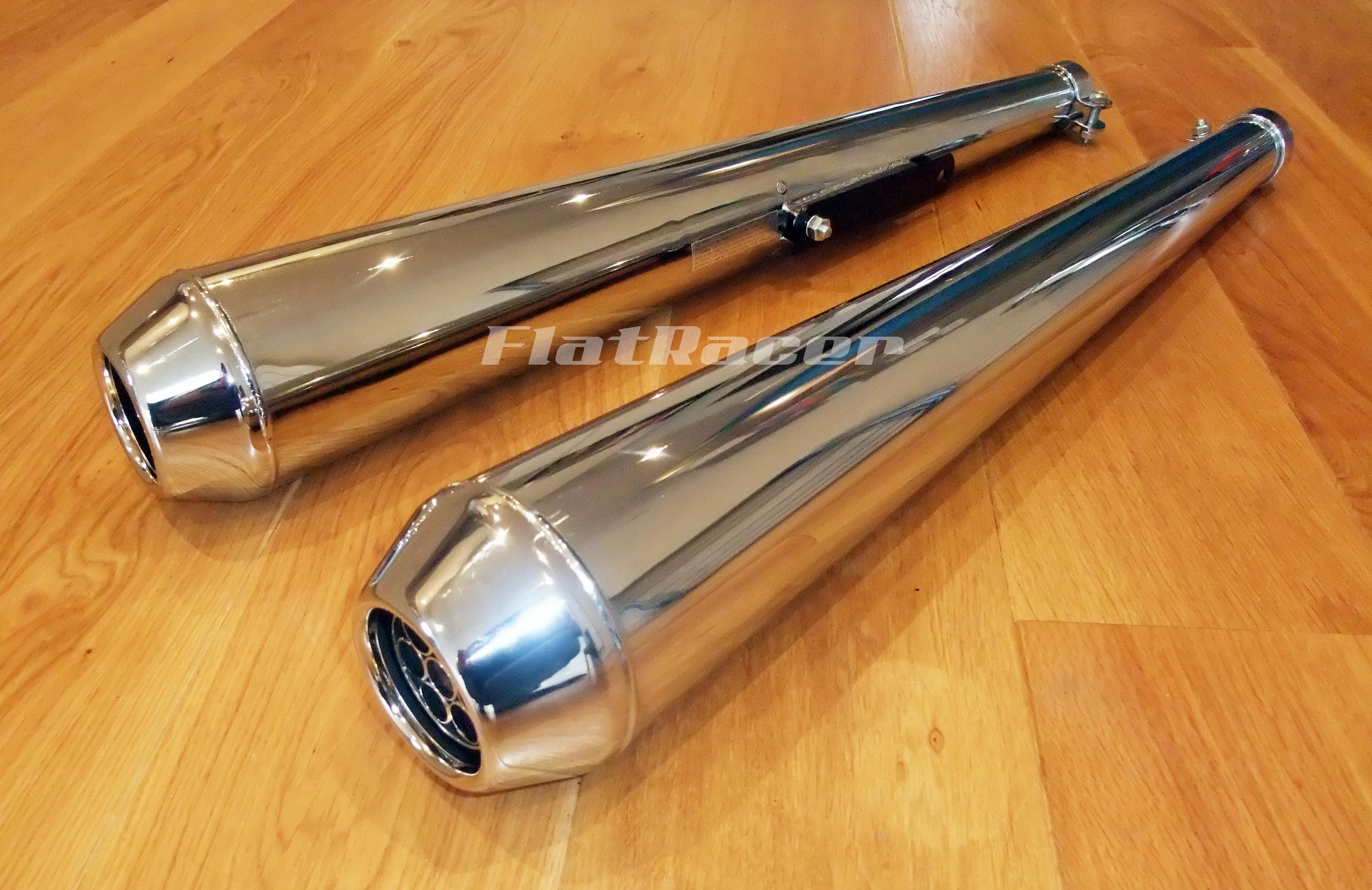 Daytona Cafe Racer chrome long exhaust silencers - BMW Airhead Boxer fit