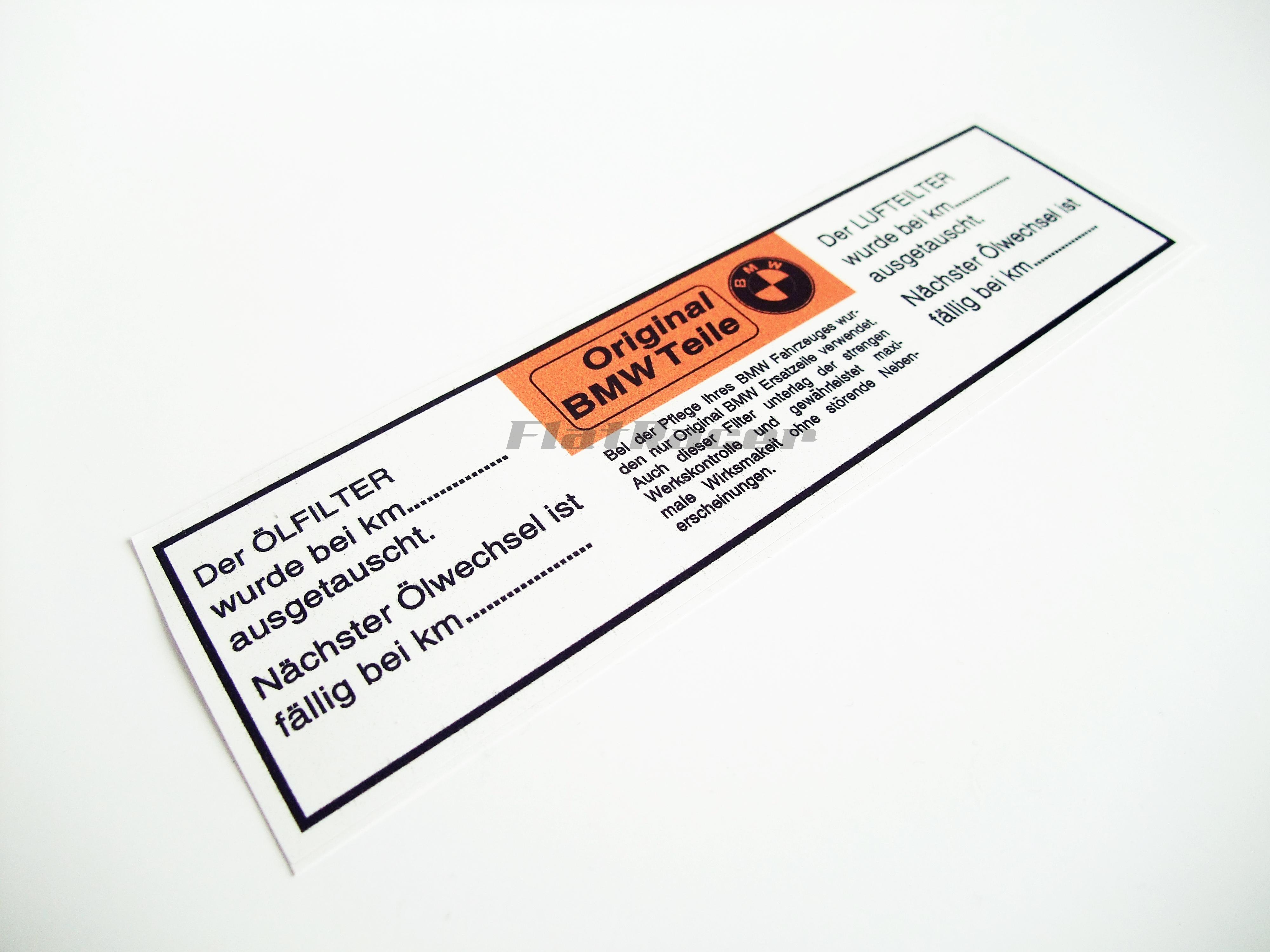 BMW /5 & /6 Oil & Air Filter Change memo label - German text (white background)