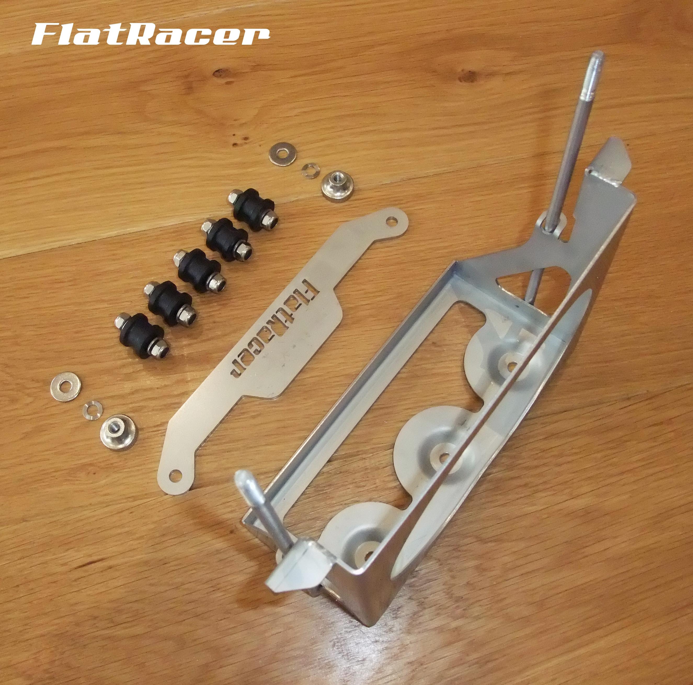 FlatRacer BMW /6 & /7 Series (73-84) compact stainless steel battery tray + 5 x M6 rubber mounting bobbins