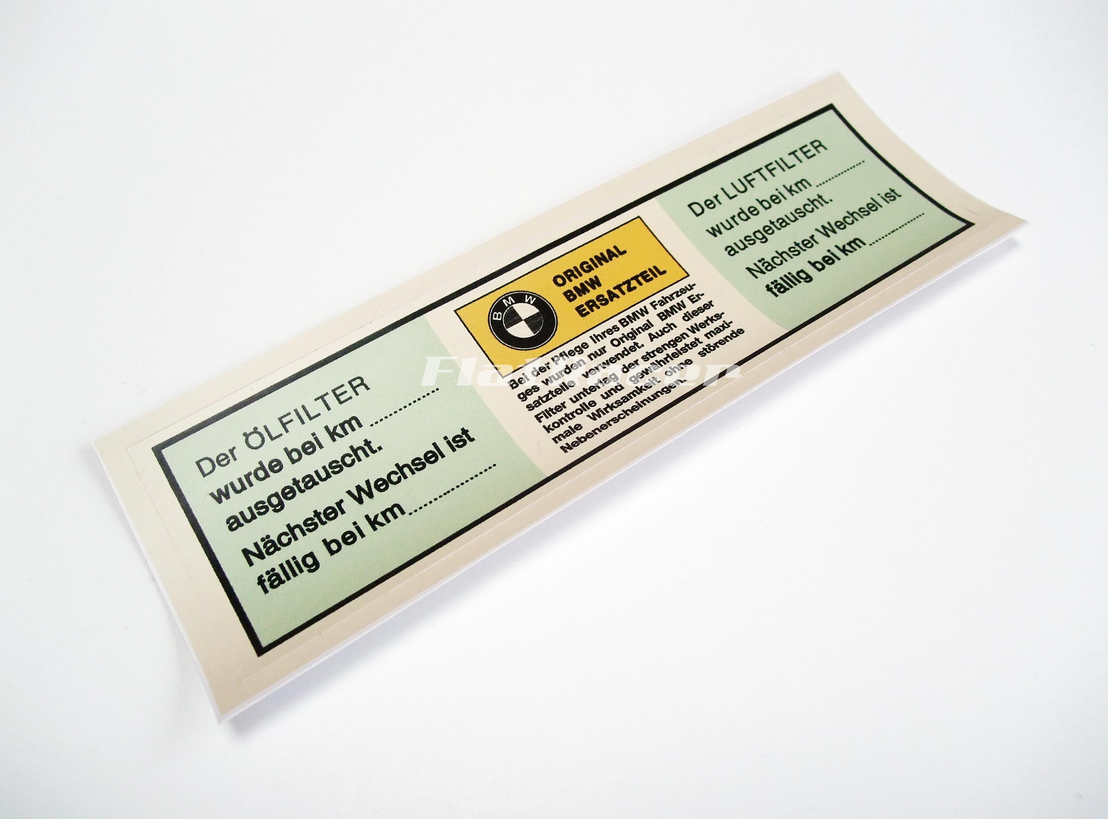 BMW Airhead Boxer Oil & Air Filter Change label - German text