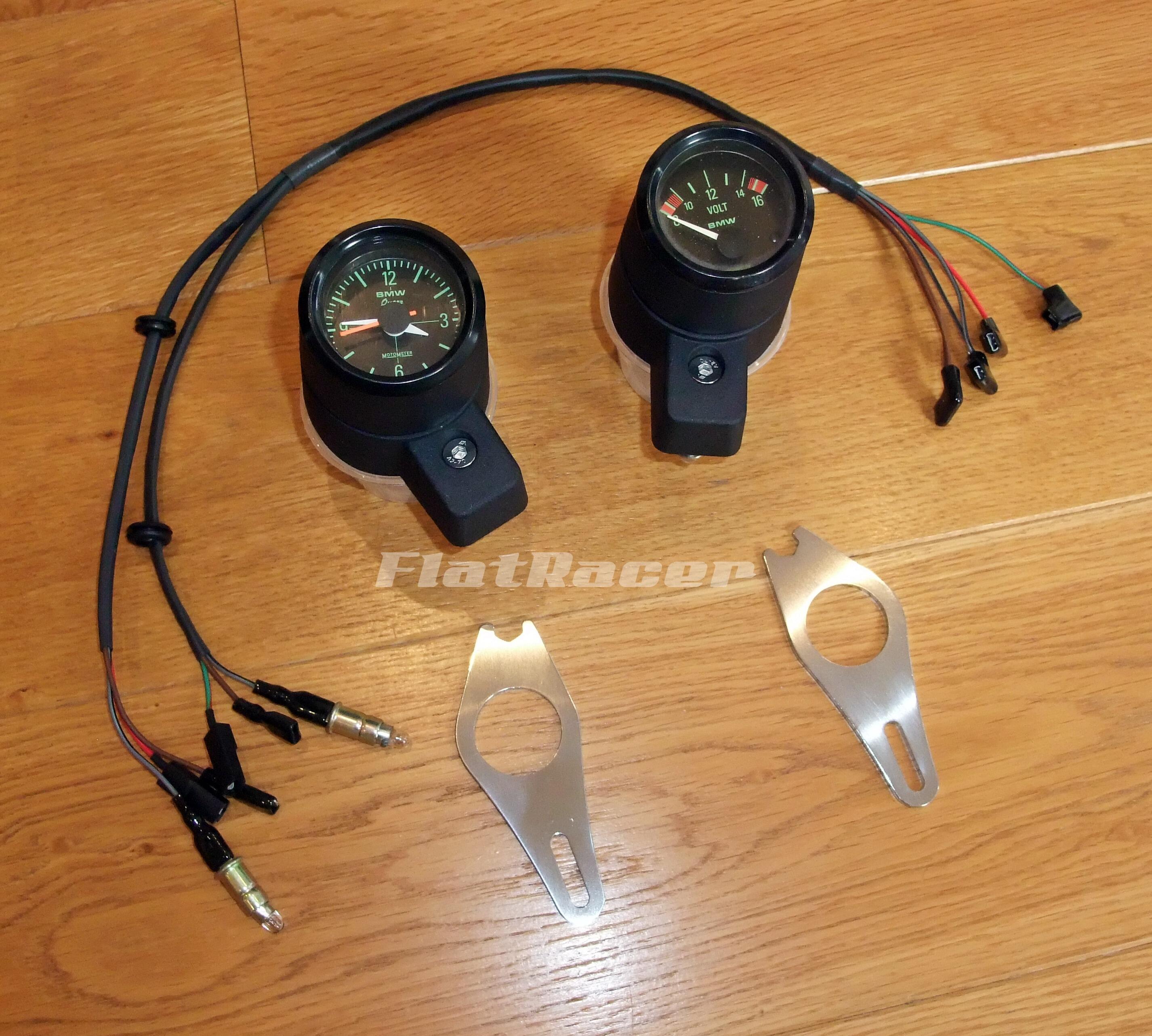 FlatRacer BMW Clock + Voltmeter Pod Set - 62131243642 + 62131357868 + 31421240651