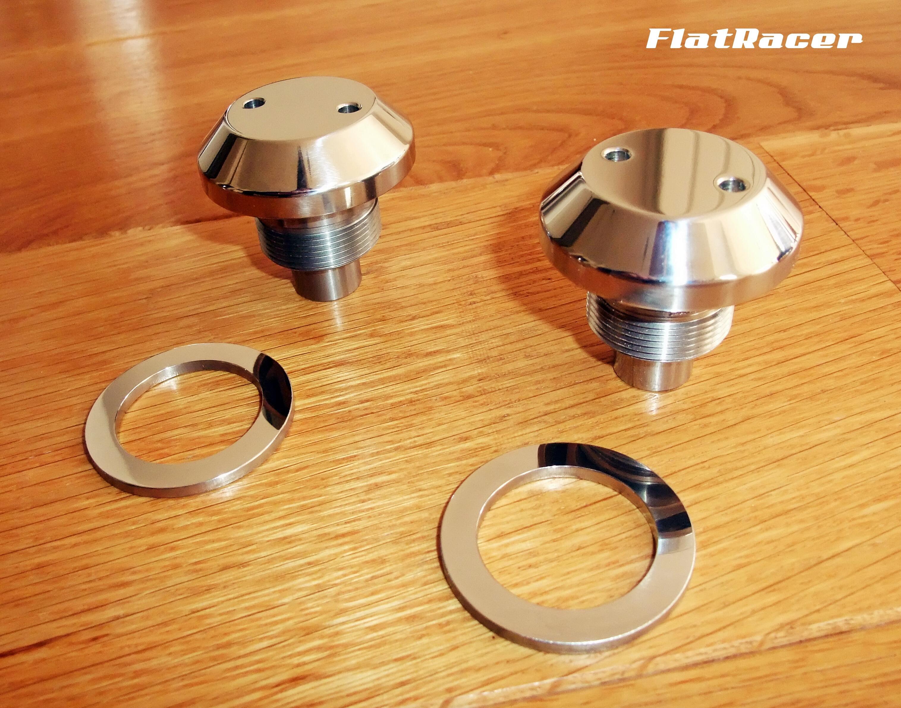 FlatRacer BMW /5 , /6 & /7 (69-84) s/s fork top nut guides, washers & caps - 31421238904 + 31421240179 + 31421238909