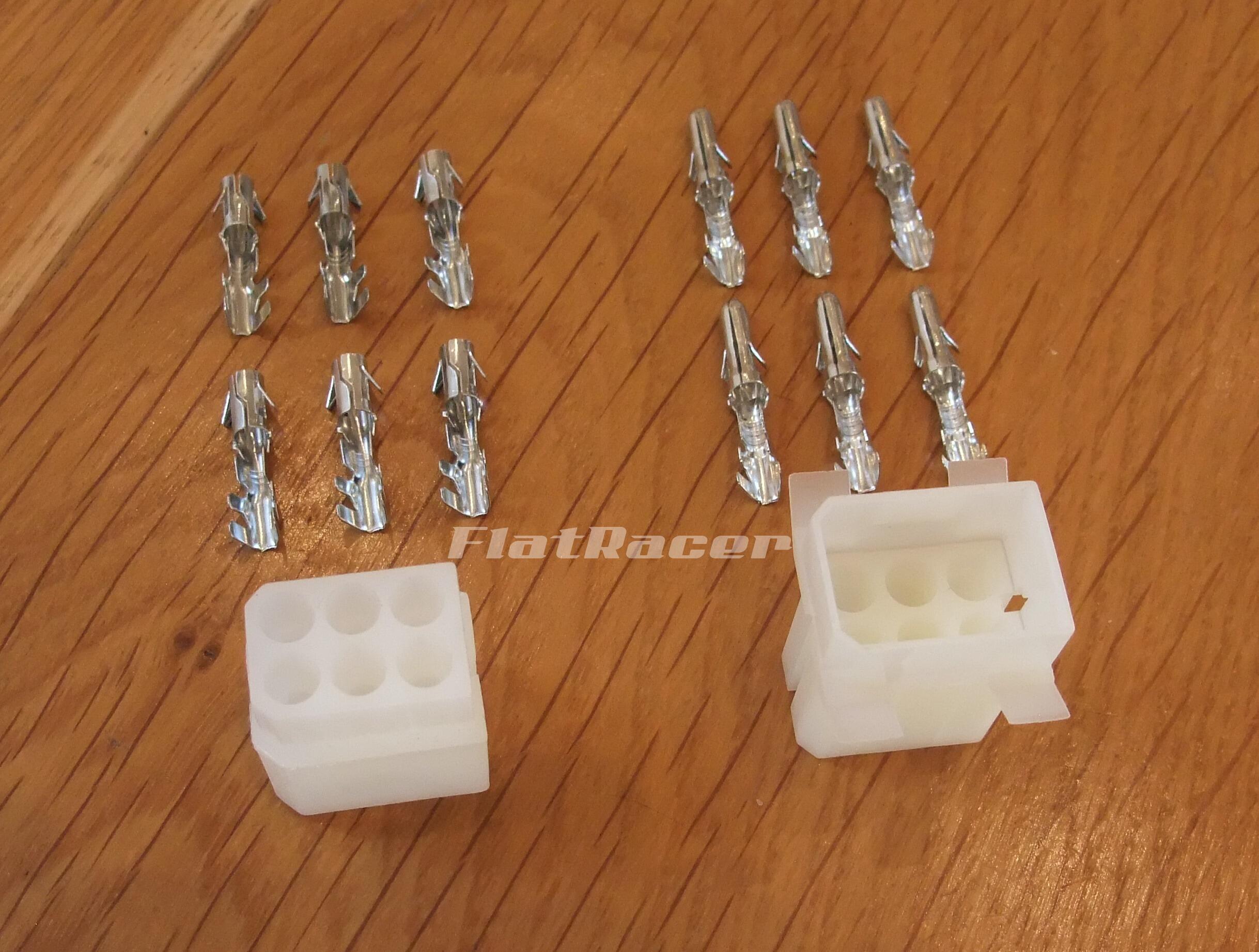 BMW Airhead Boxer R2v - R45/65 + Monolever 6 pin way Molex type electrical connector plug w/ 3.5mm terminals - 61131243293 + 61131243298