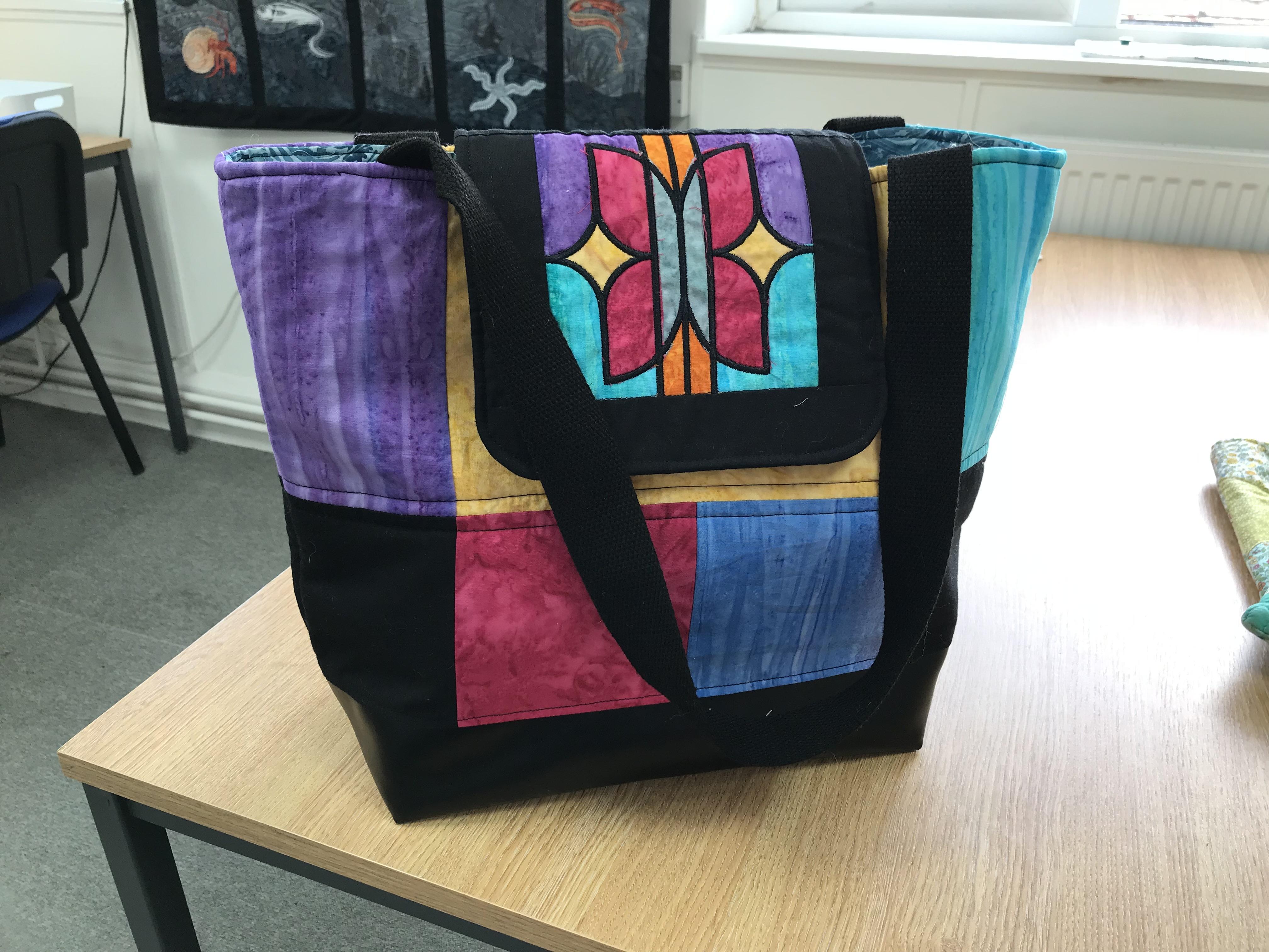 Embroidered stain glass tote bag