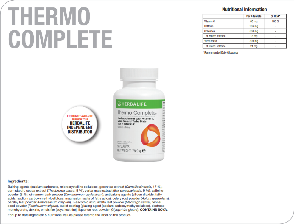 Nutritional Information Herbalife Thermo Complete