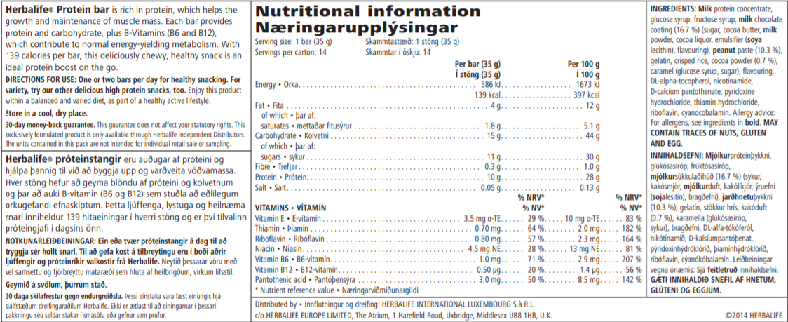 Nutritional Information Herbalife Protein Bars Chocolate Peanut