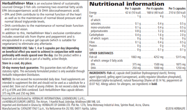 Nutritional Information Herbalifeline Max 30