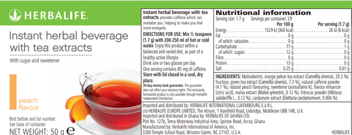 Nutritional Information Herbalife Instant Herbal Beverage Peach