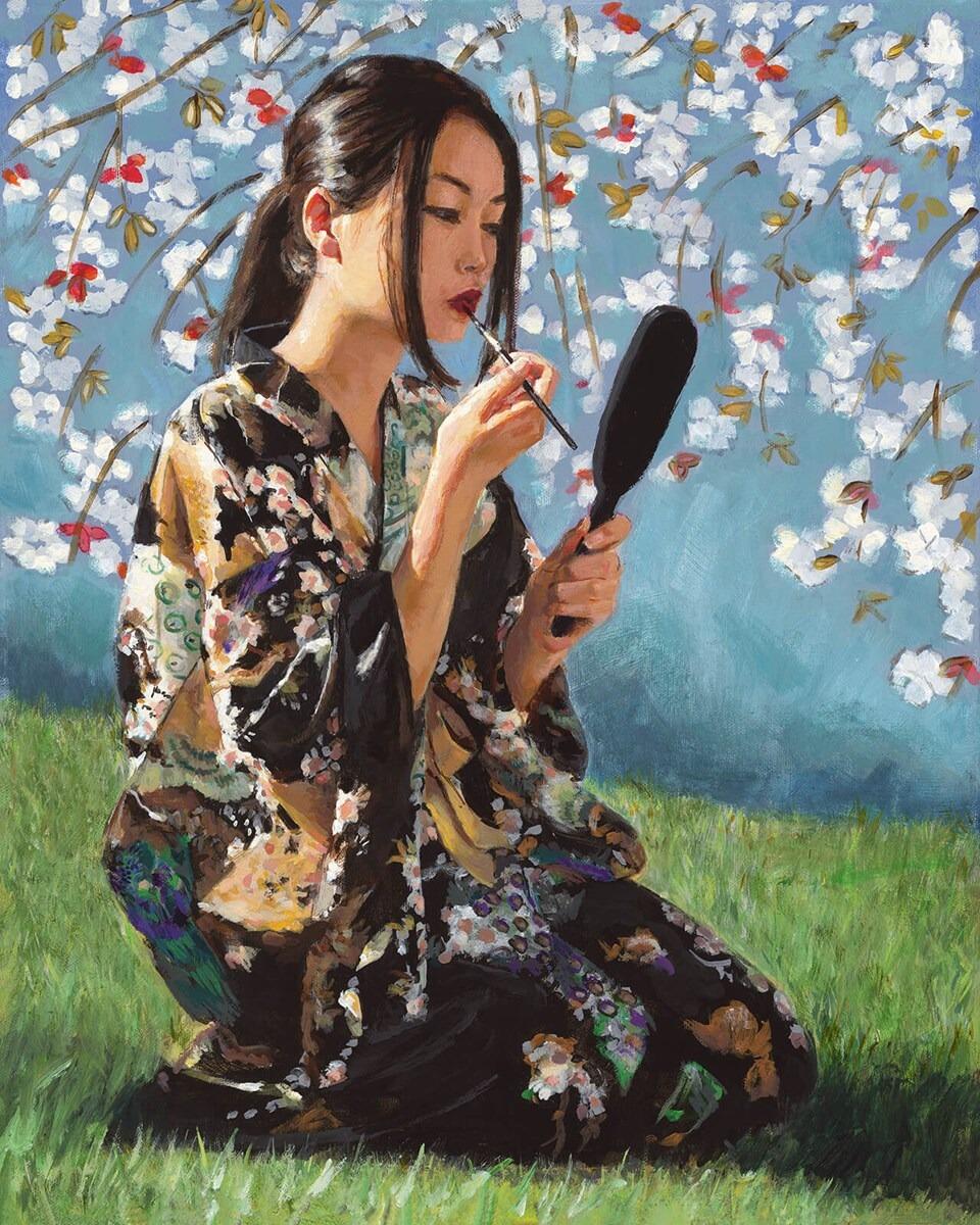 Geisha With White Flowers II by Fabian Perez - canvas art print LPEZ1388