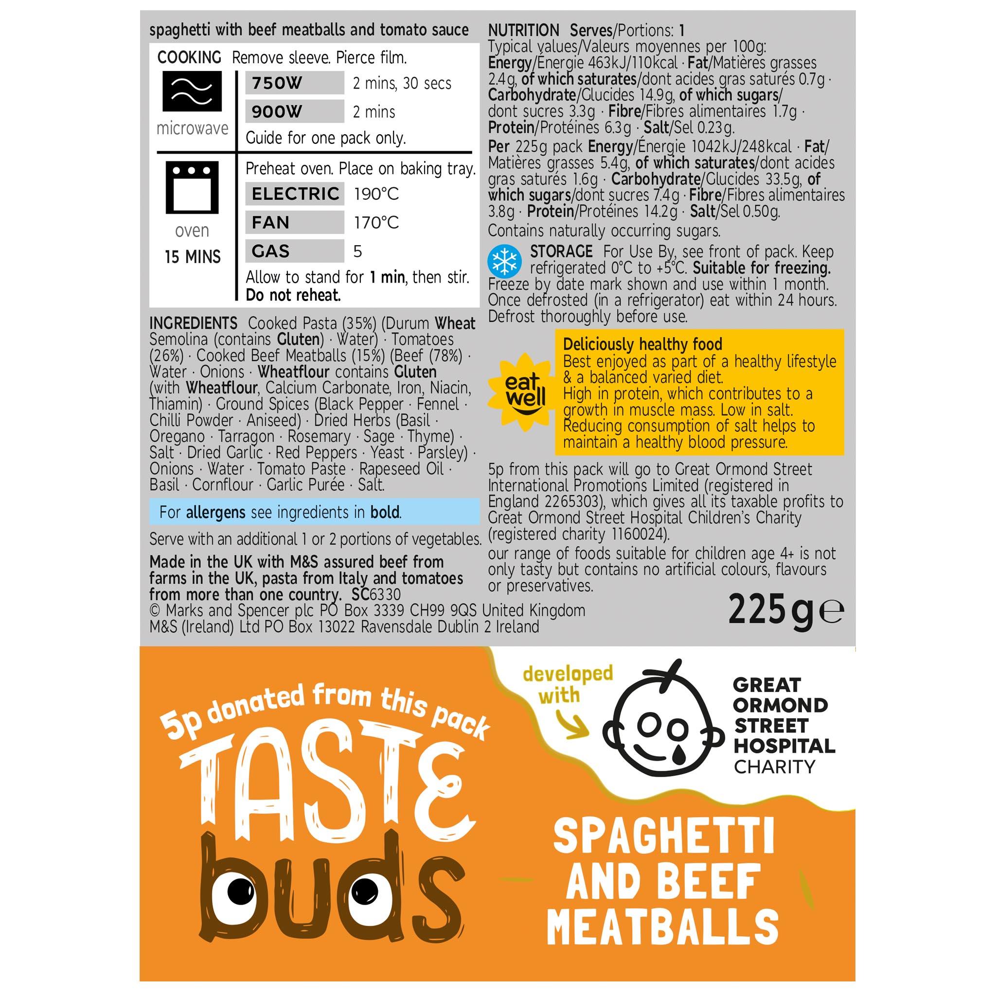 Kids Spaghetti & Beef Meatballs 225g Label