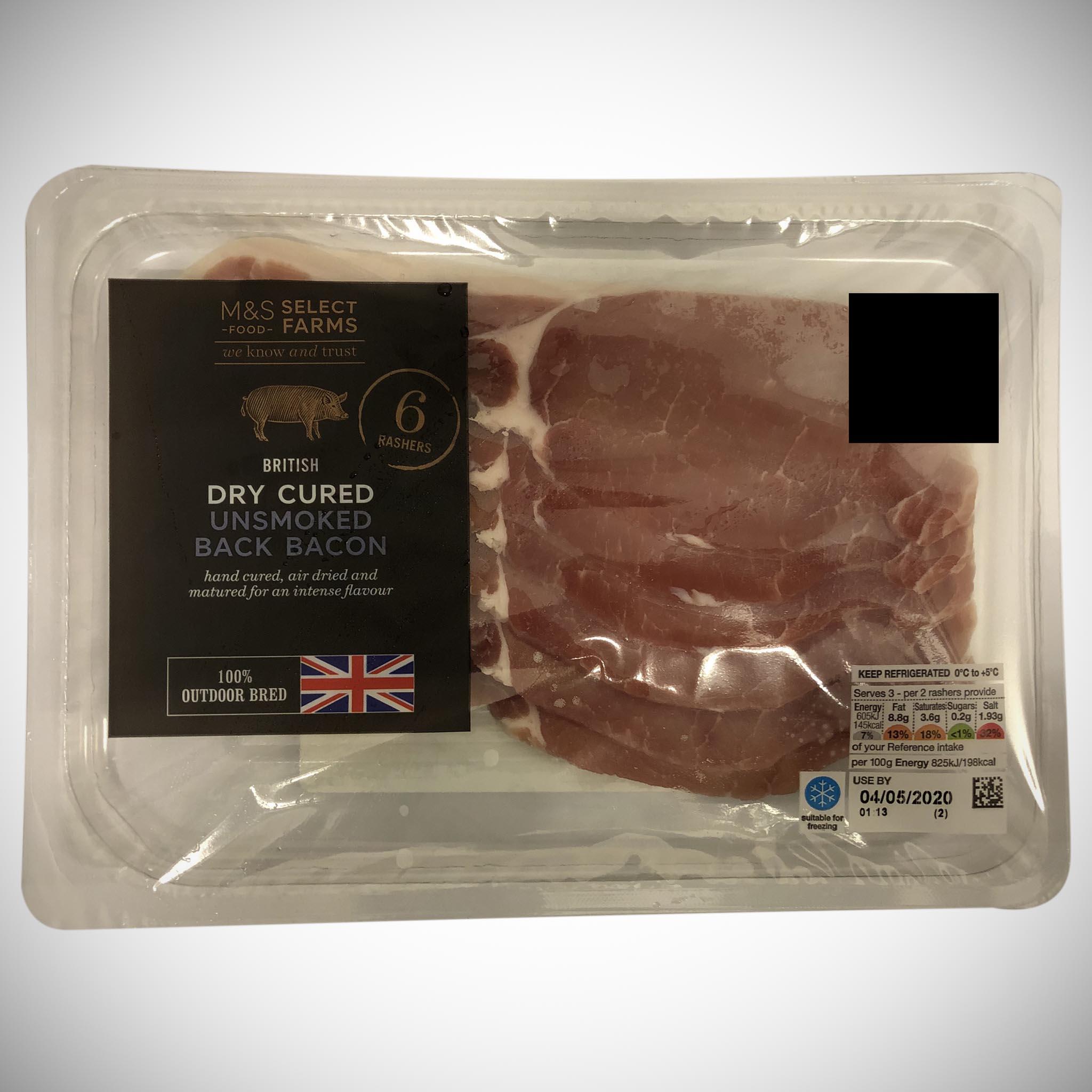Outdoor Bred Unsmoked Back Bacon (6 Rashers) 220g
