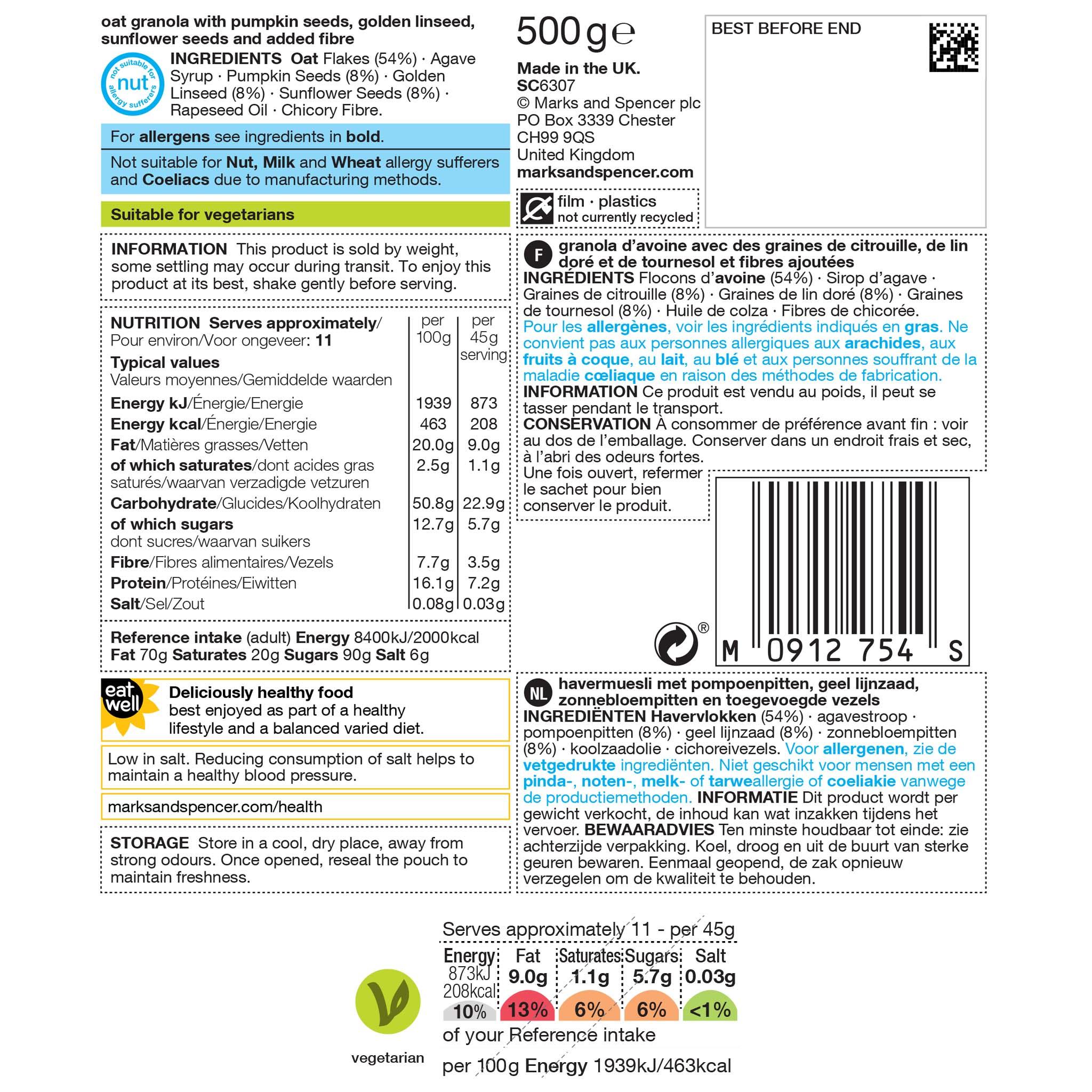 High-Fibre 3 Seed Granola Label