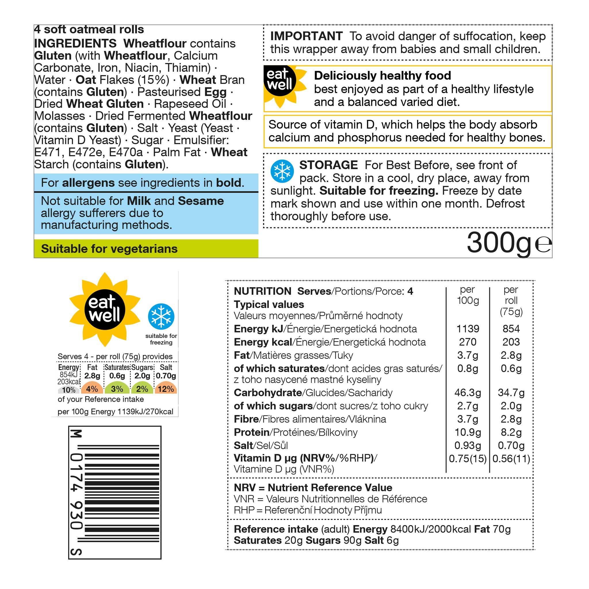 Soft Oatmeal Rolls x 4 Label