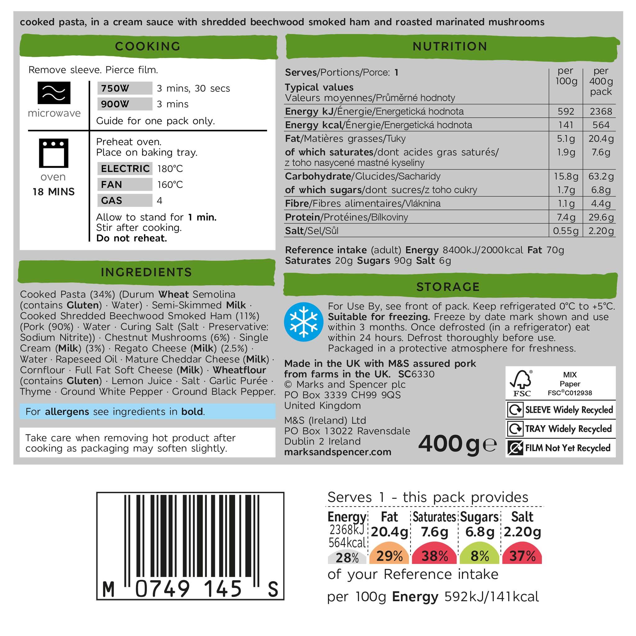 Ham & Mushroom Tagliatelle 400g Label