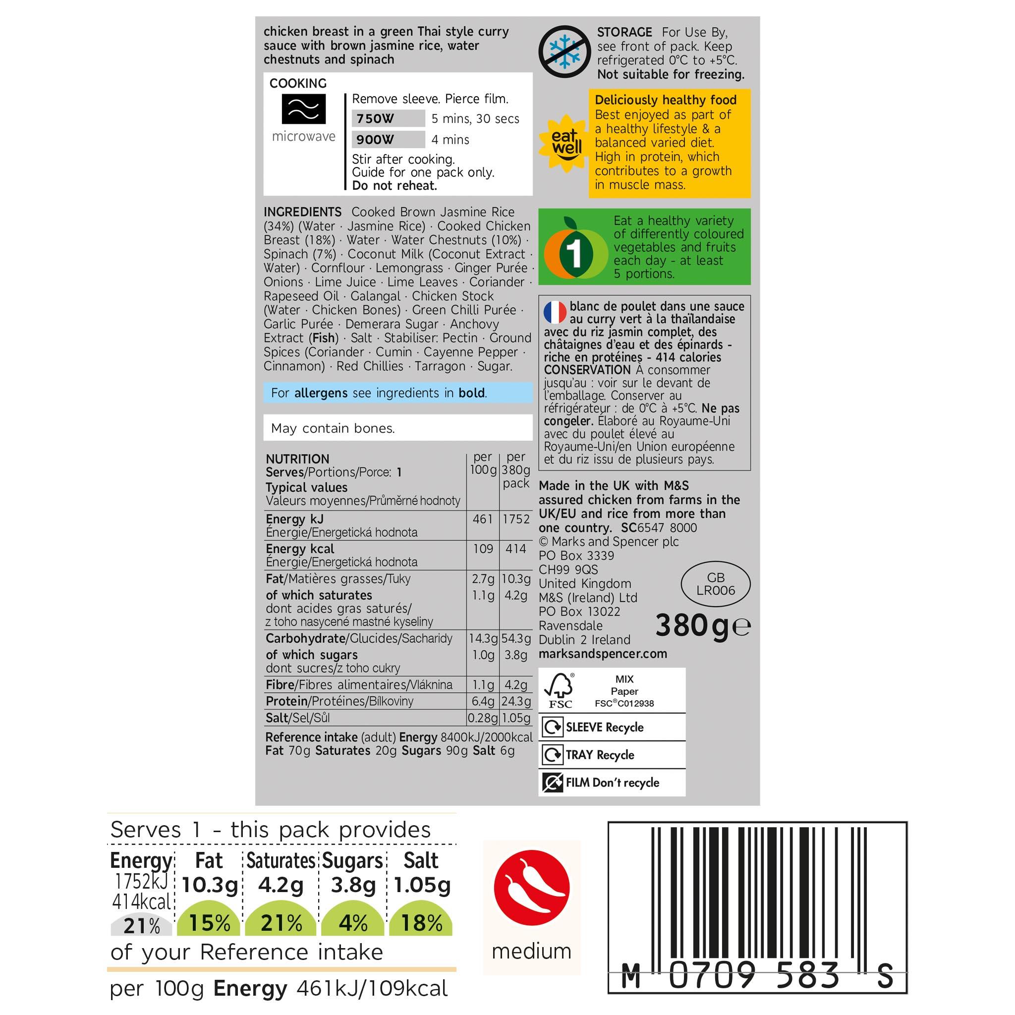 'Eat Well' Green Thai Chicken Curry 380g Label