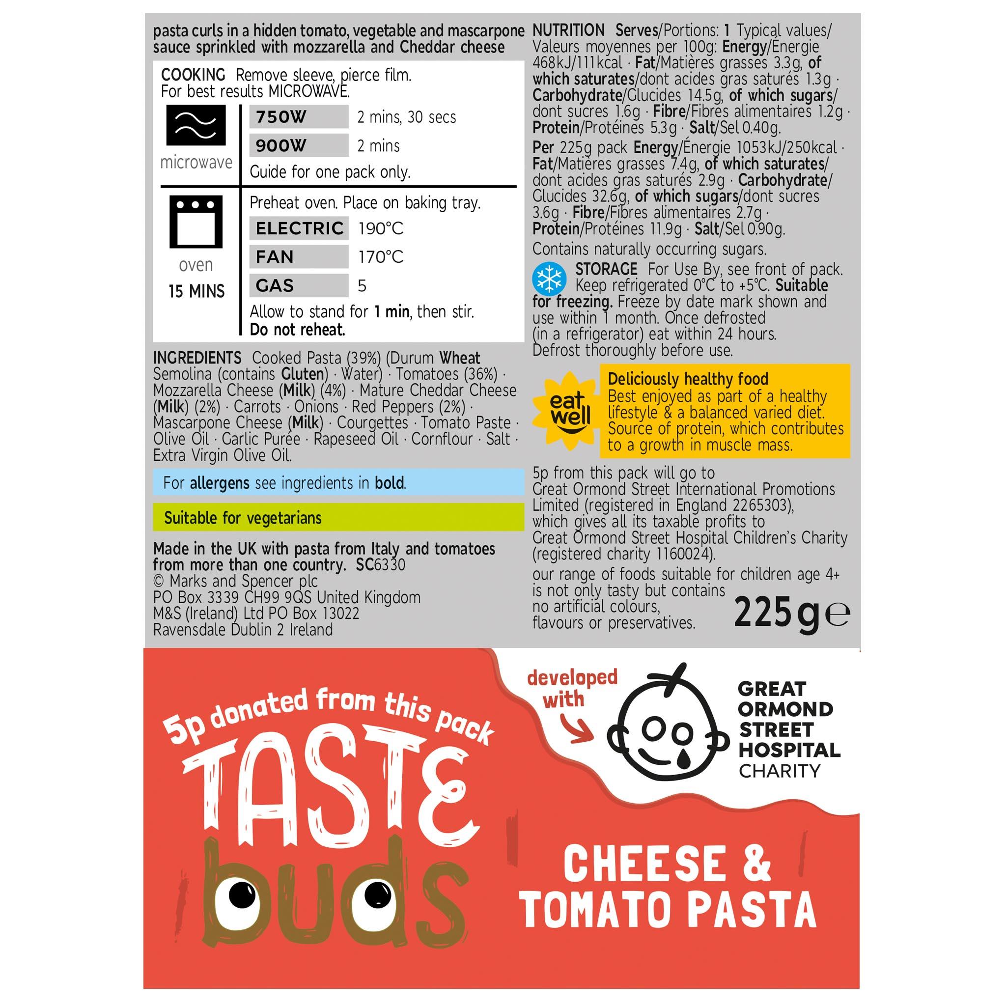 Kids Cheese & Tomato Pasta 225g Label