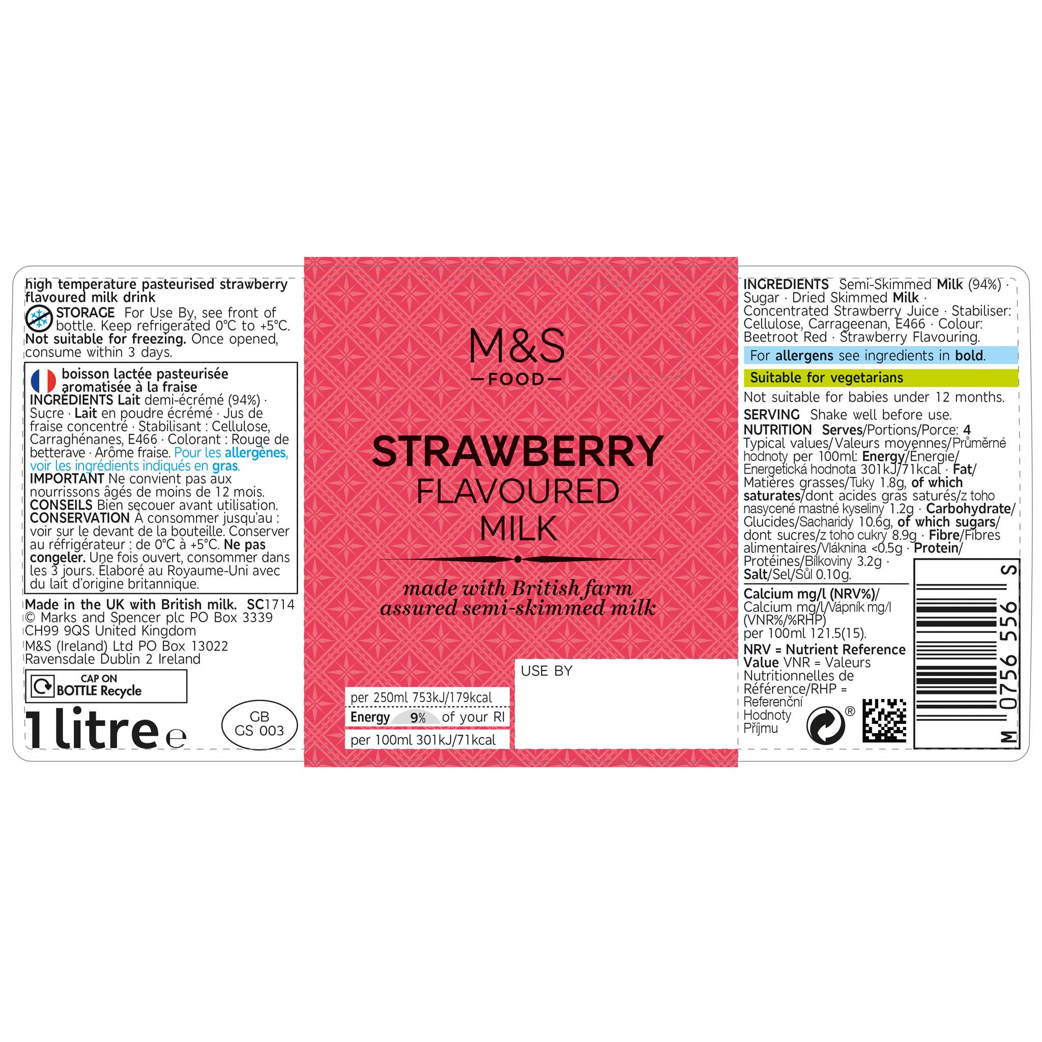 Strawberry Milk 1 litre Label