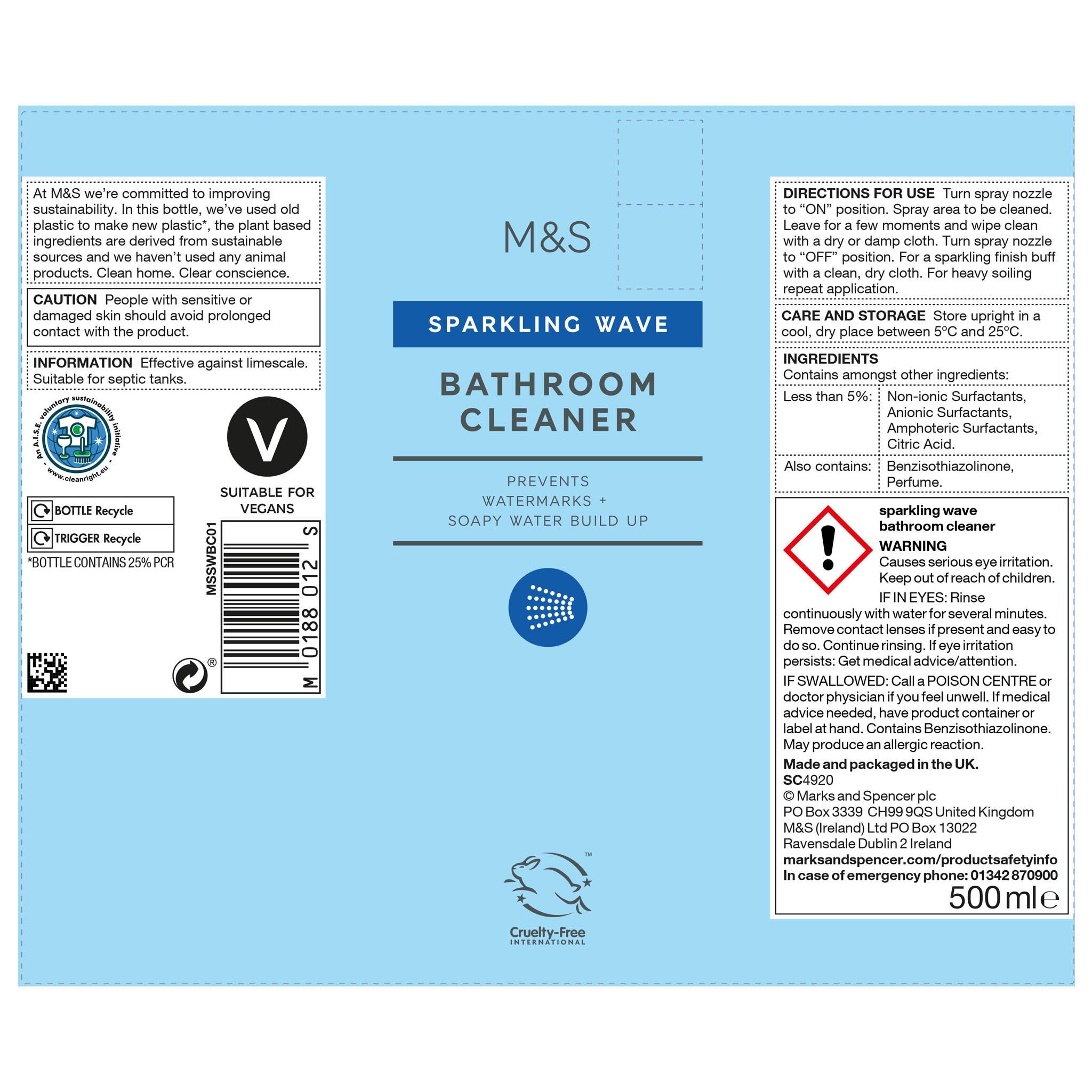 Sparkling Wave Bathroom Cleaner 500ml Label