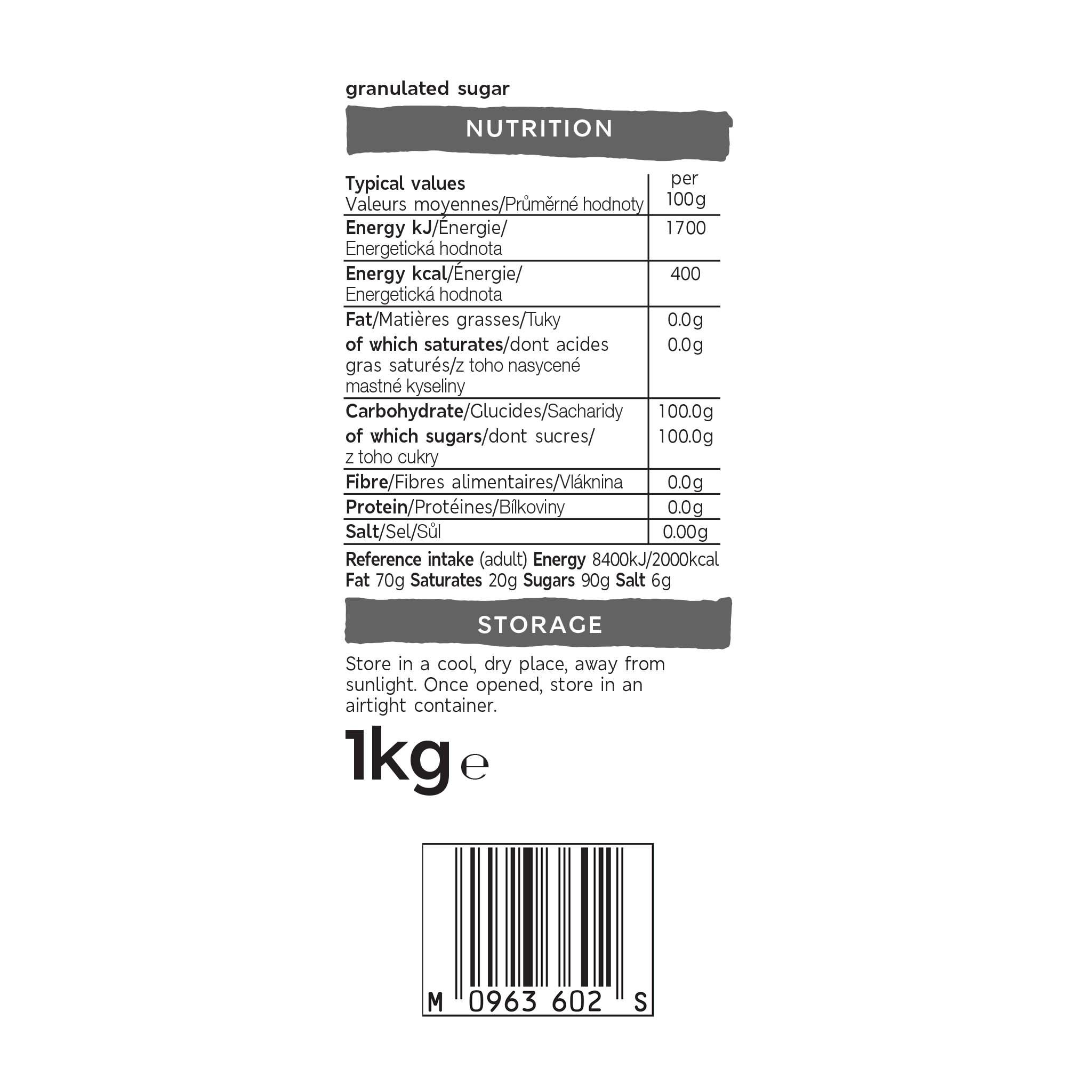 Granulated Sugar 1kg Label