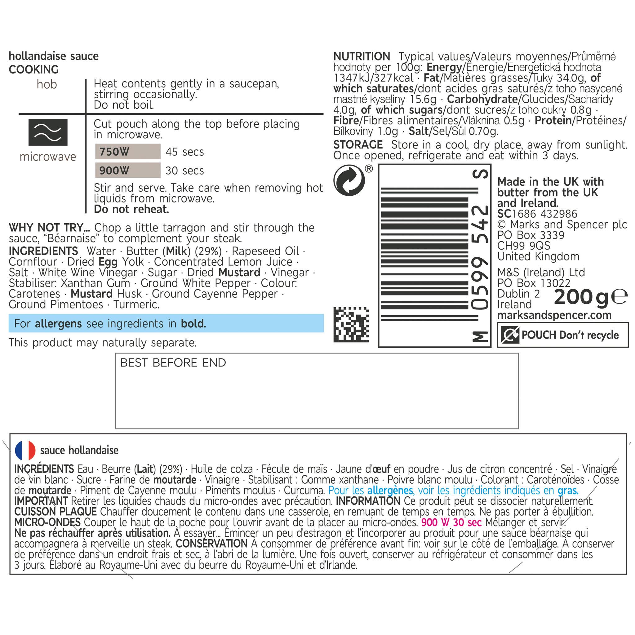 Hollandaise Sauce 200g Label