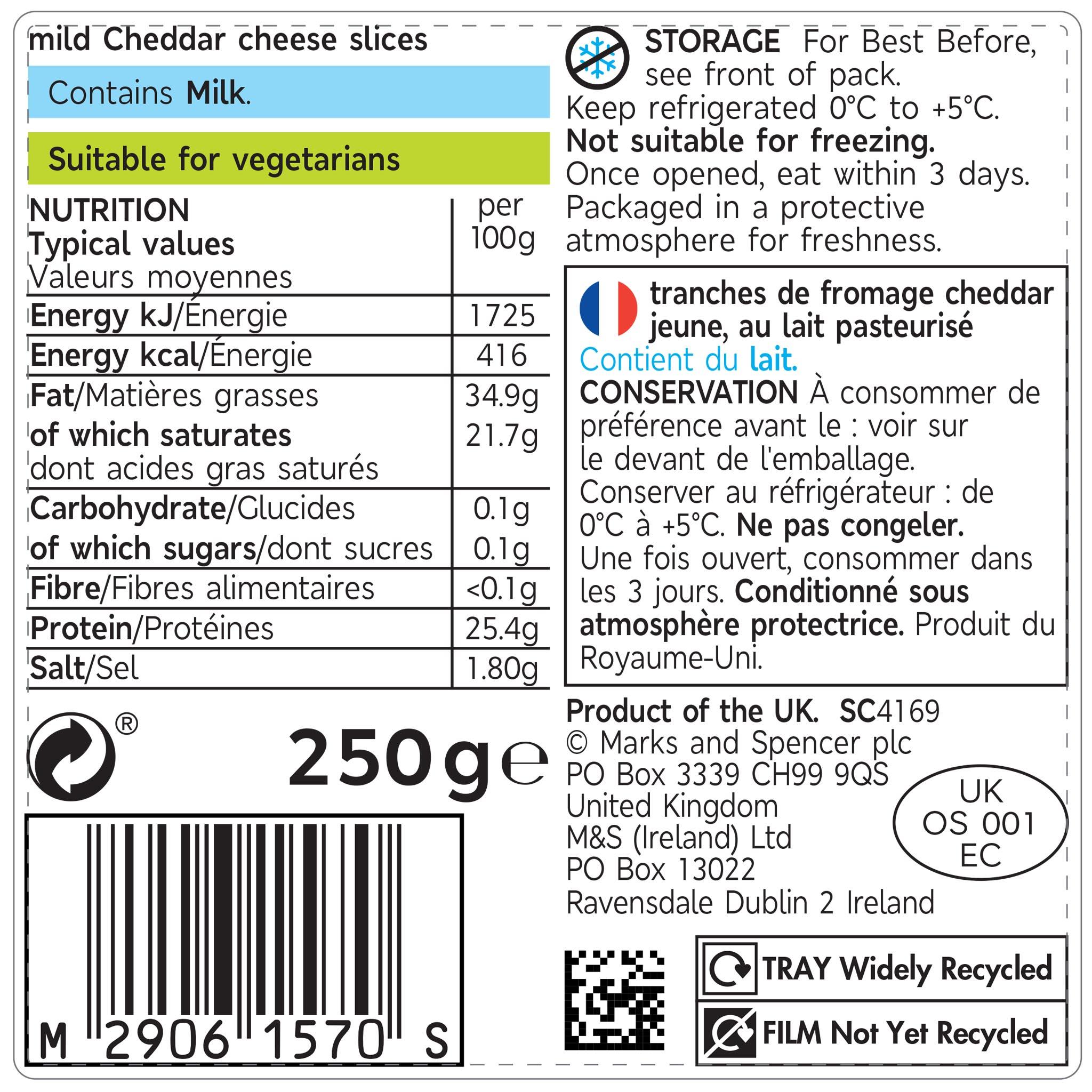 British 10 Mild Cheddar Slices 250g Label