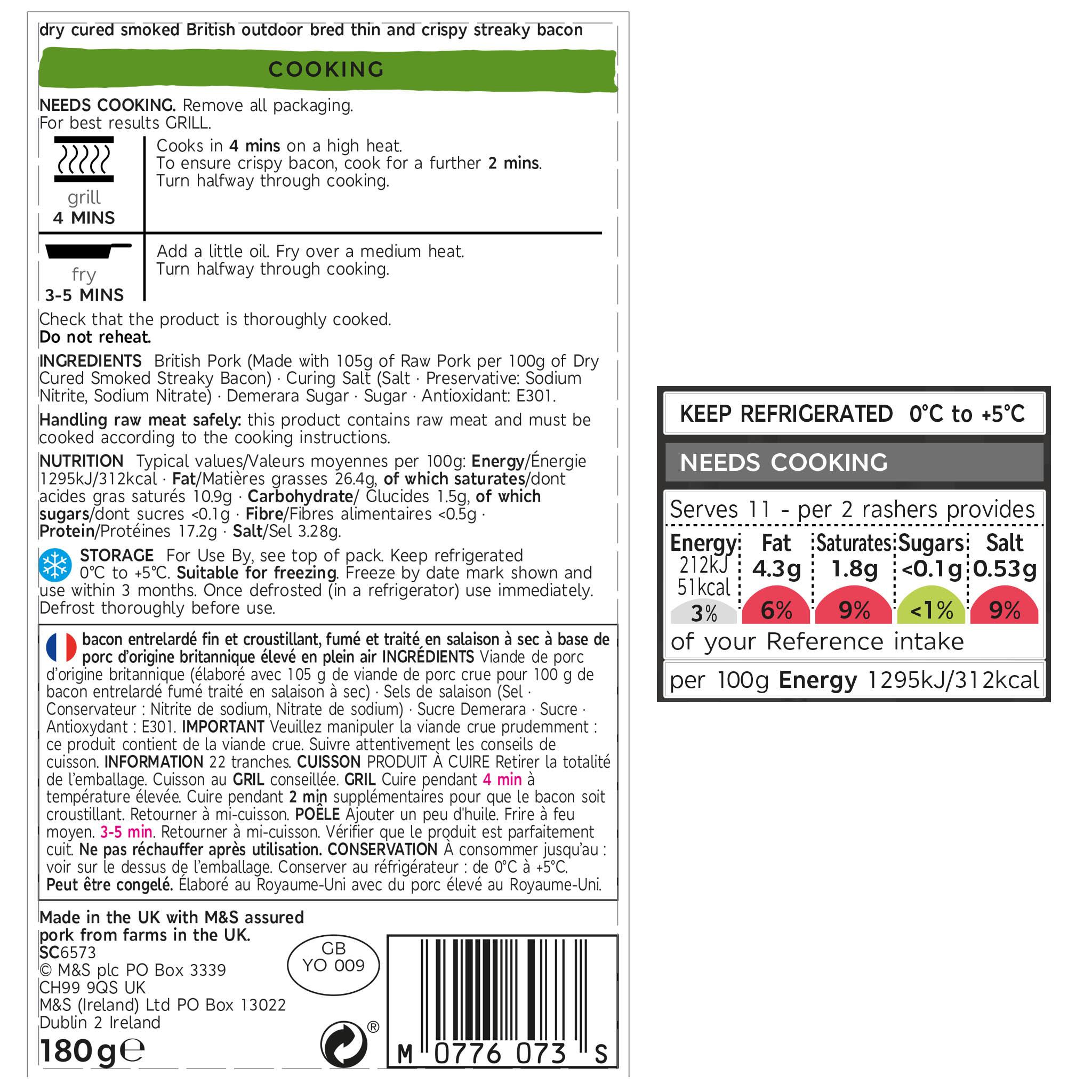 British Outdoor Bred Extra Thin Pancetta Streaky Bacon 180g