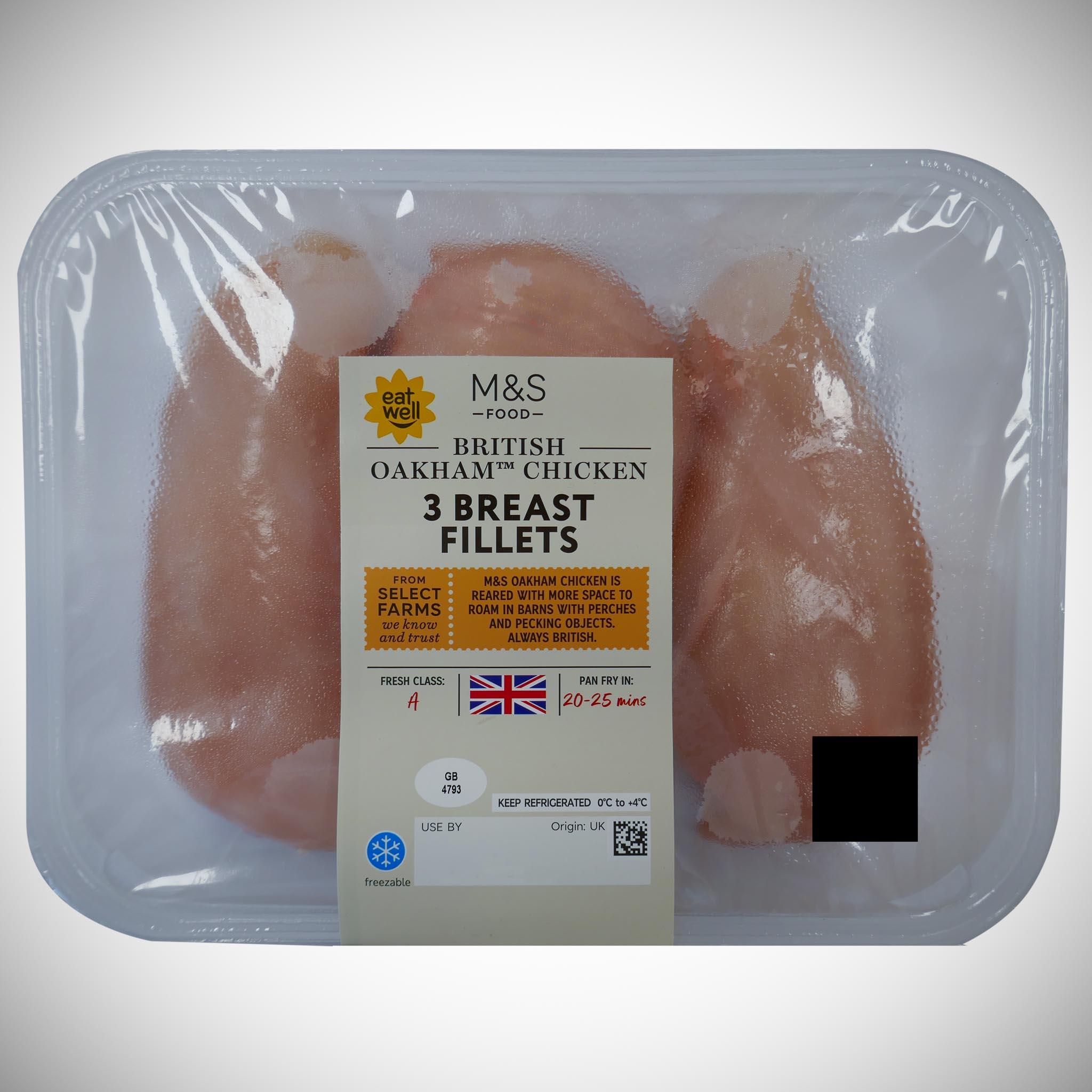 Oakham Chicken 3 Skinless Breast Fillets 570g