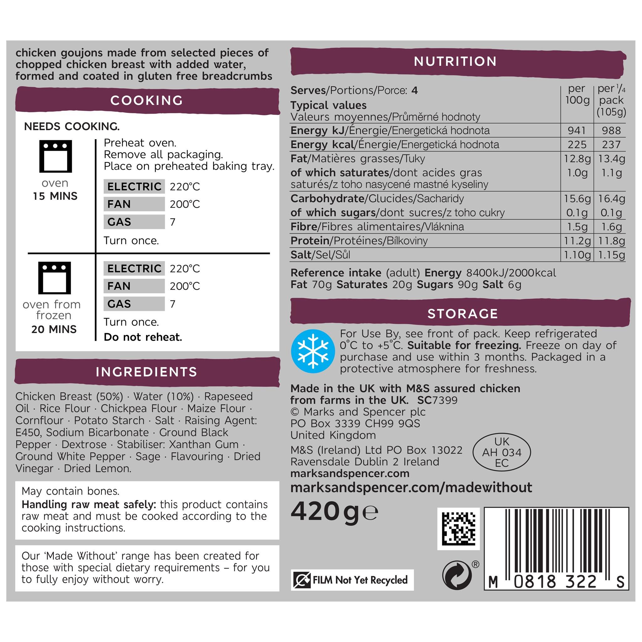 Made Without Wheat British Chicken Goujons 420g Label