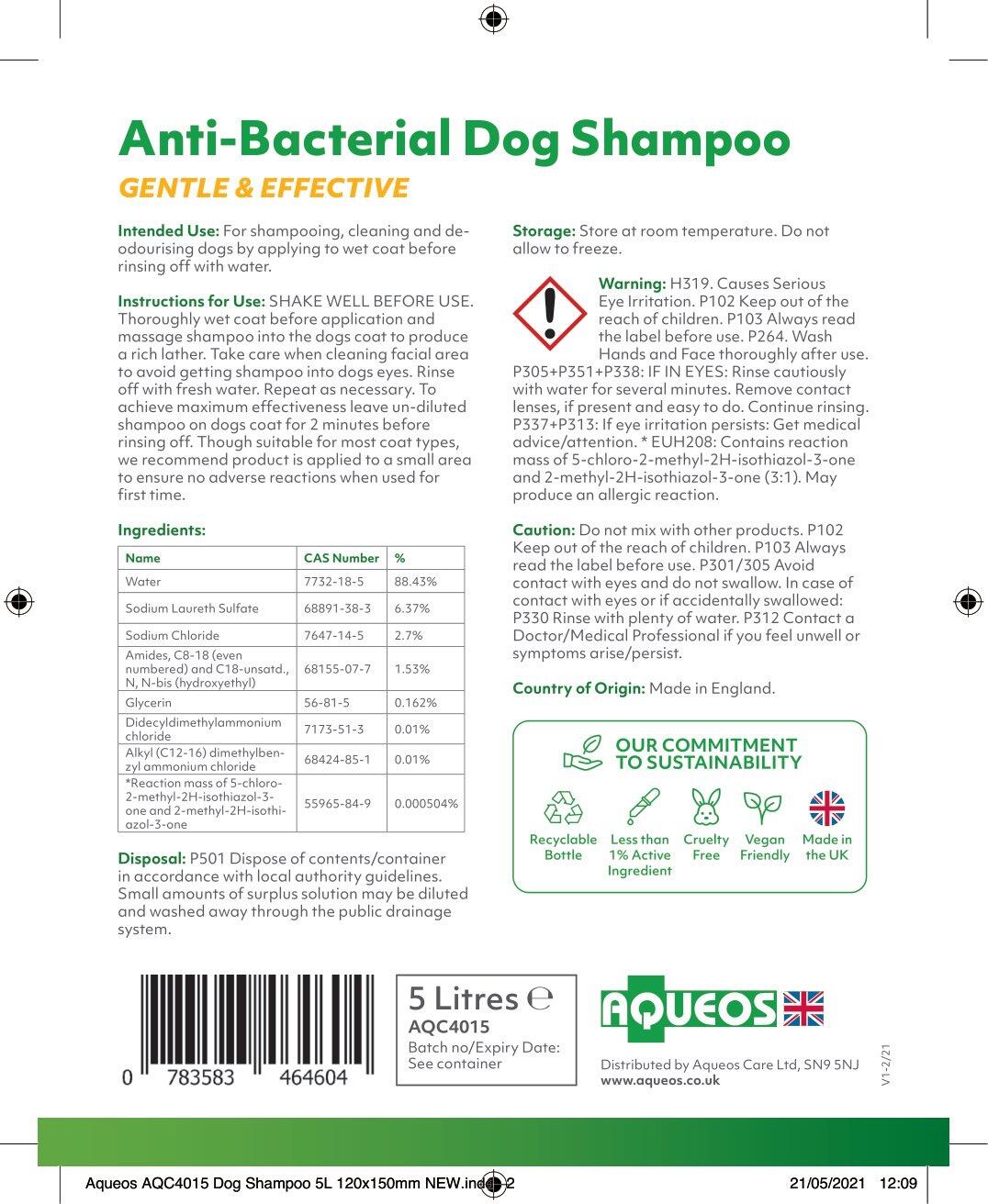 Aqueos dog clearance shampoo