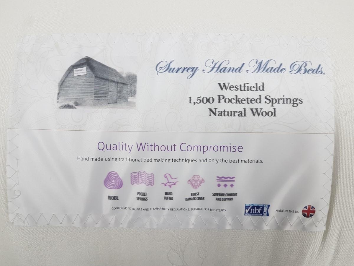 Westfield 1500 pocket hand tufted mattress label
