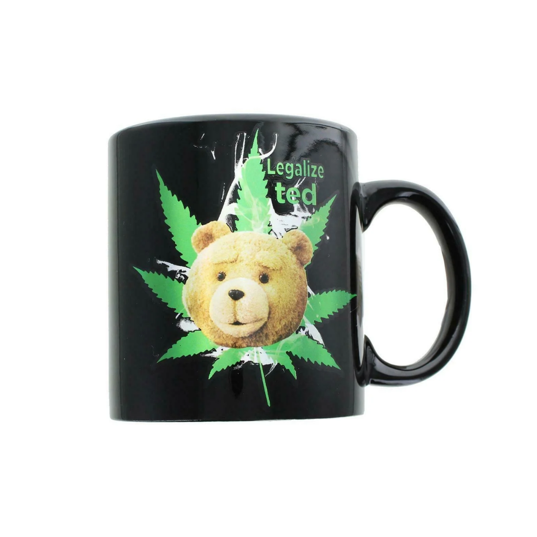 Ted 2 Head & Pot Leaf Black Coffee Mug