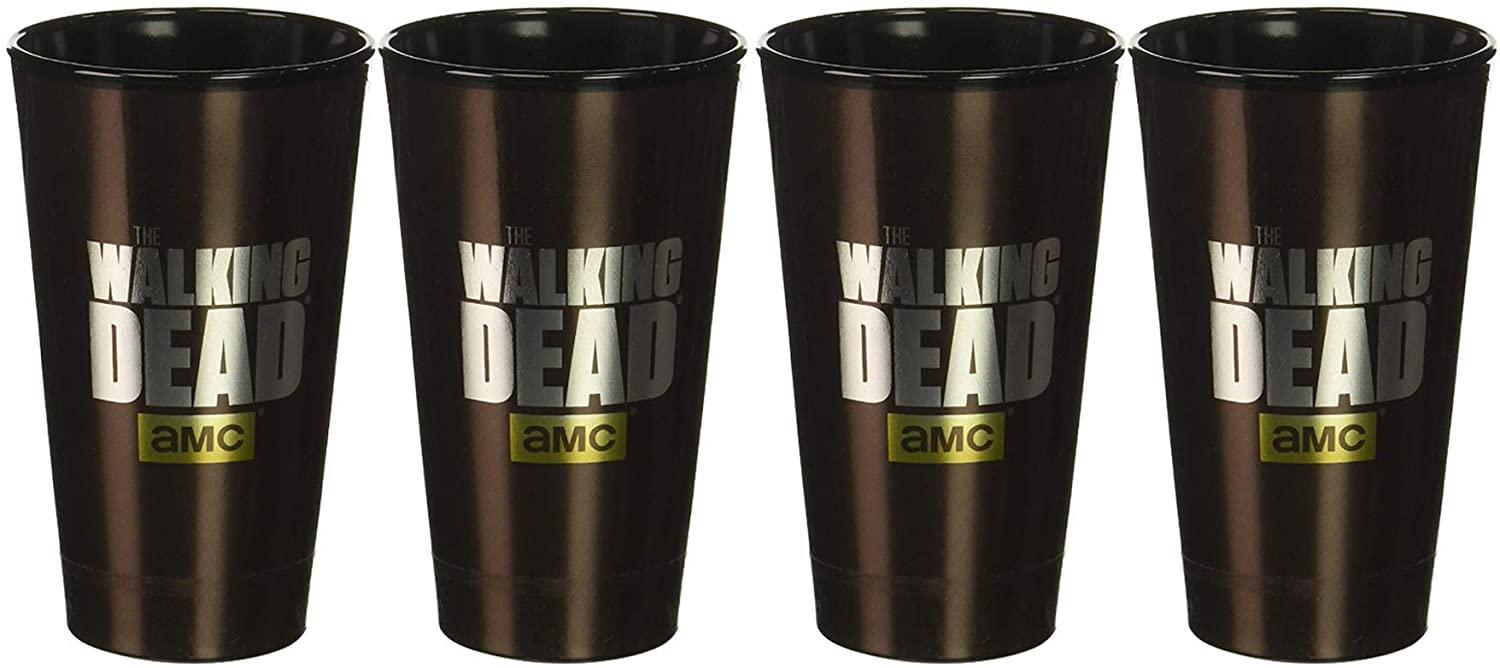 The Walking Dead Daryl, Rick, and Zombies Metallic Foil Pint Glasses set of 4