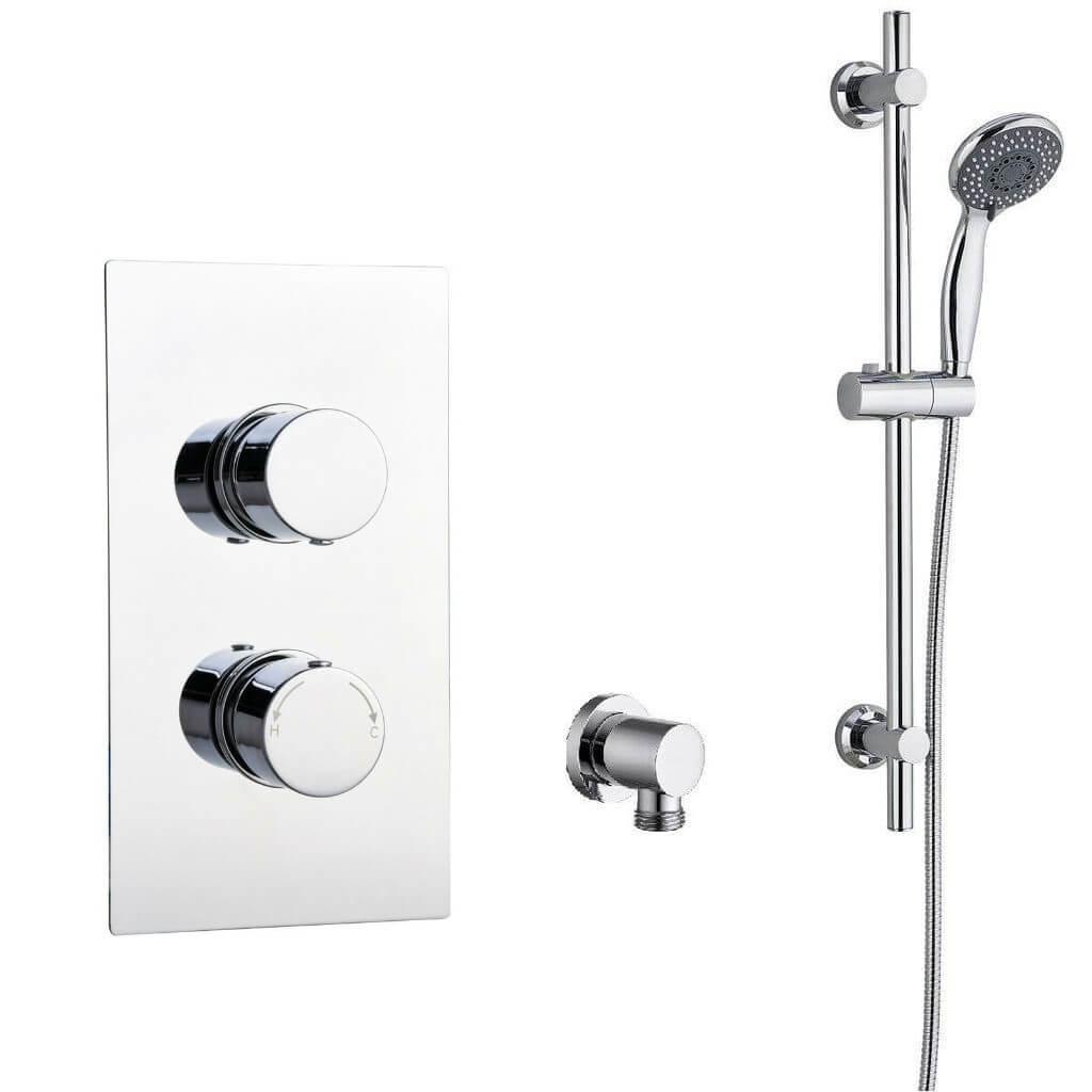 An image of Barcelona Round Twin Tmv2 Concealed Thermostatic Shower Valve - Slide Rail Kit E...