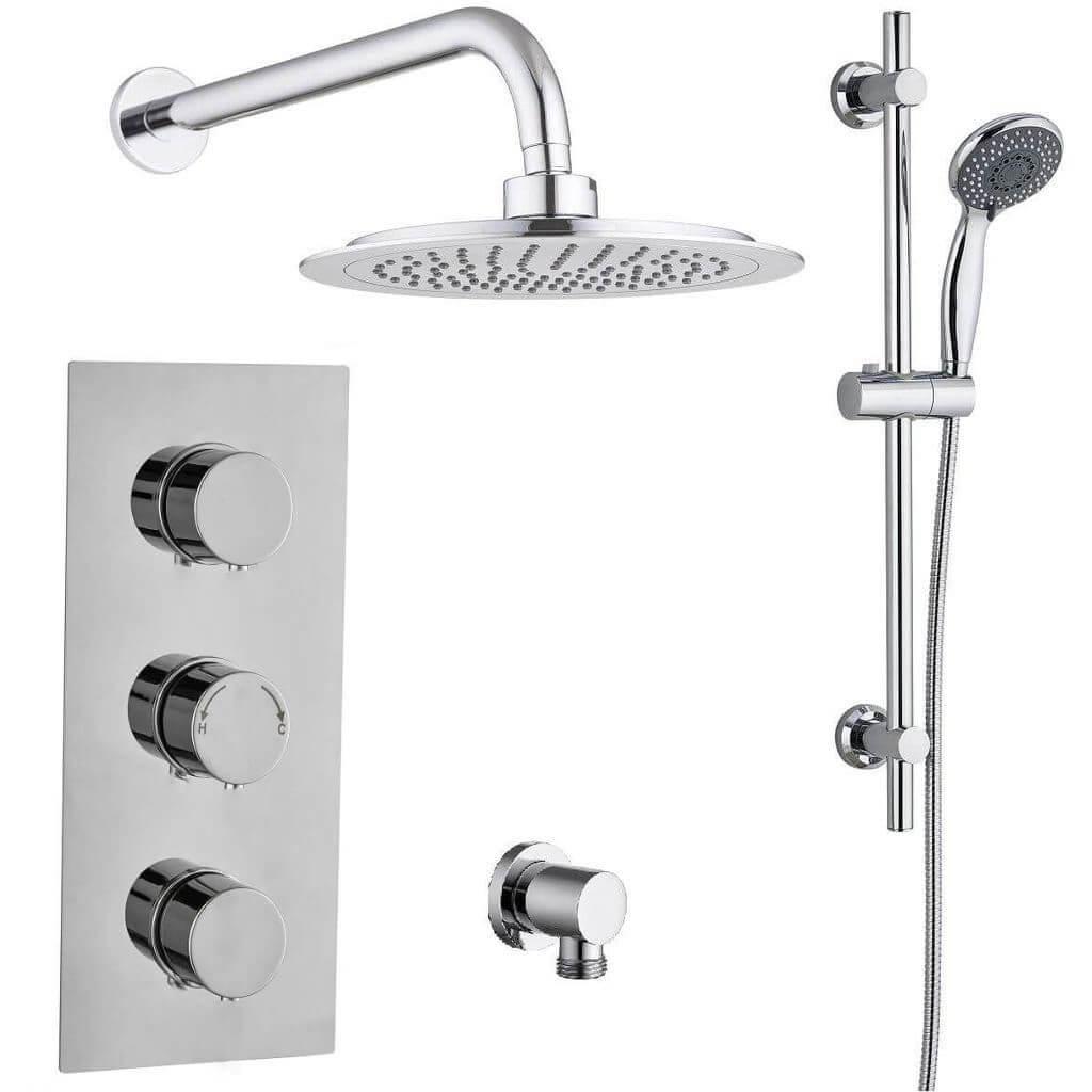 An image of Barcelona Modern Round Triple Tmv2 Thermostatic Concealed Shower Valve Head & Sl...