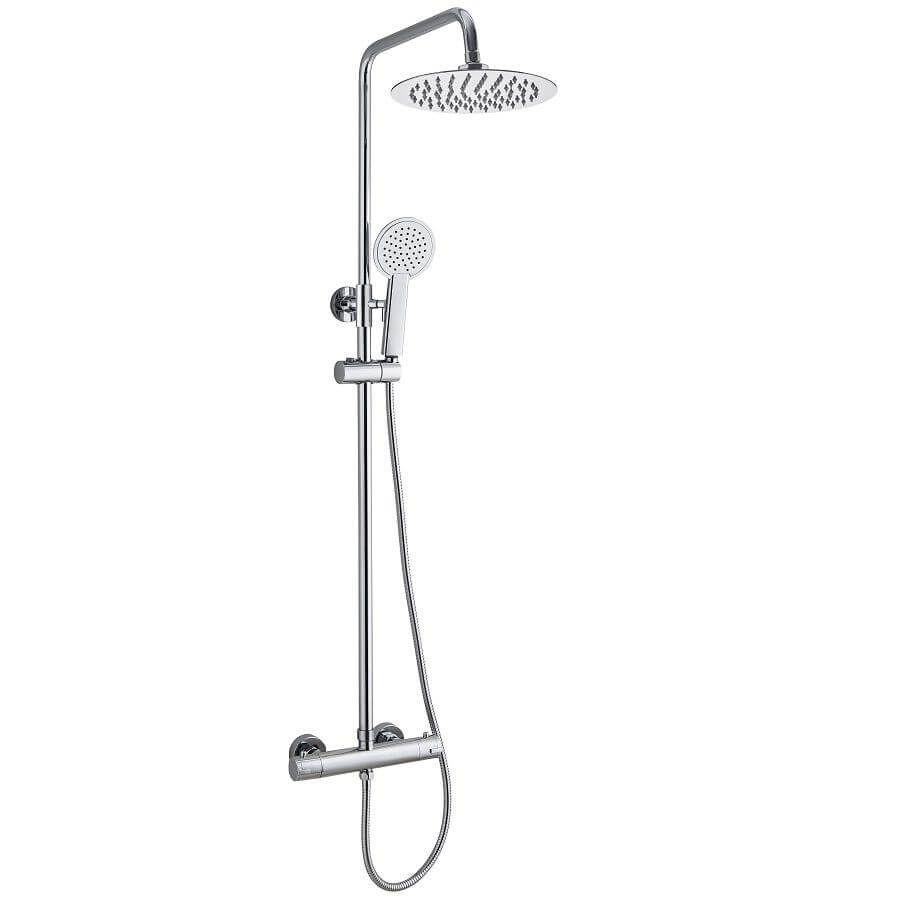 An image of Bliss Chrome Round Tmv2 Thermostatic Fixed Head Shower With Riser Rail And Detac...