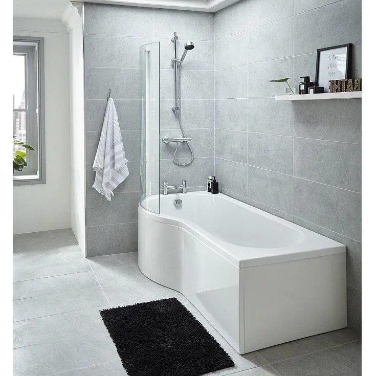 An image of 1600Mm Left Hand Whirlpool P Shaped Shower Bath With 8 Jets