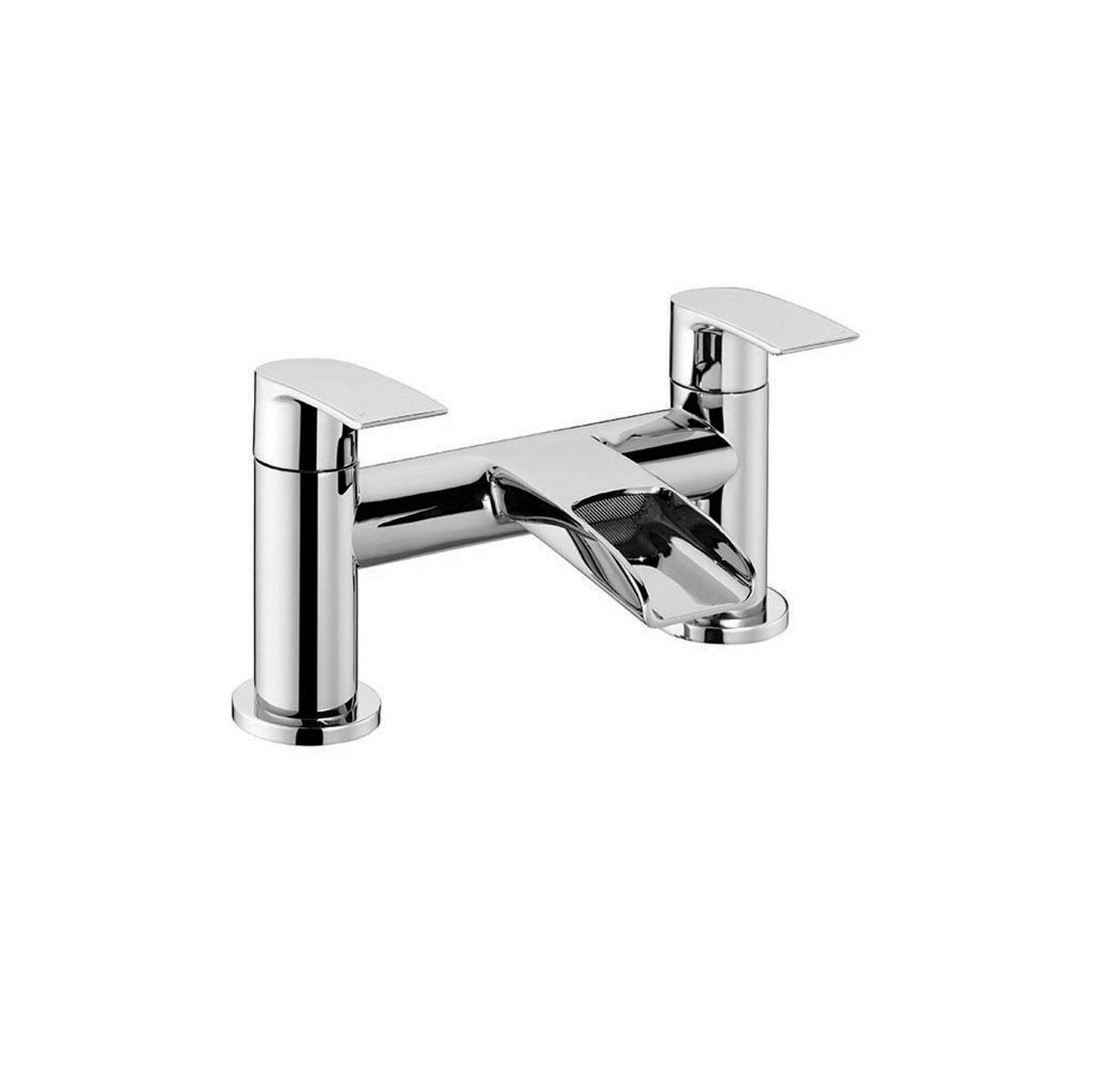 An image of Vino Curved Waterfall Spout Double Lever Bath Filler Tap - Chrome